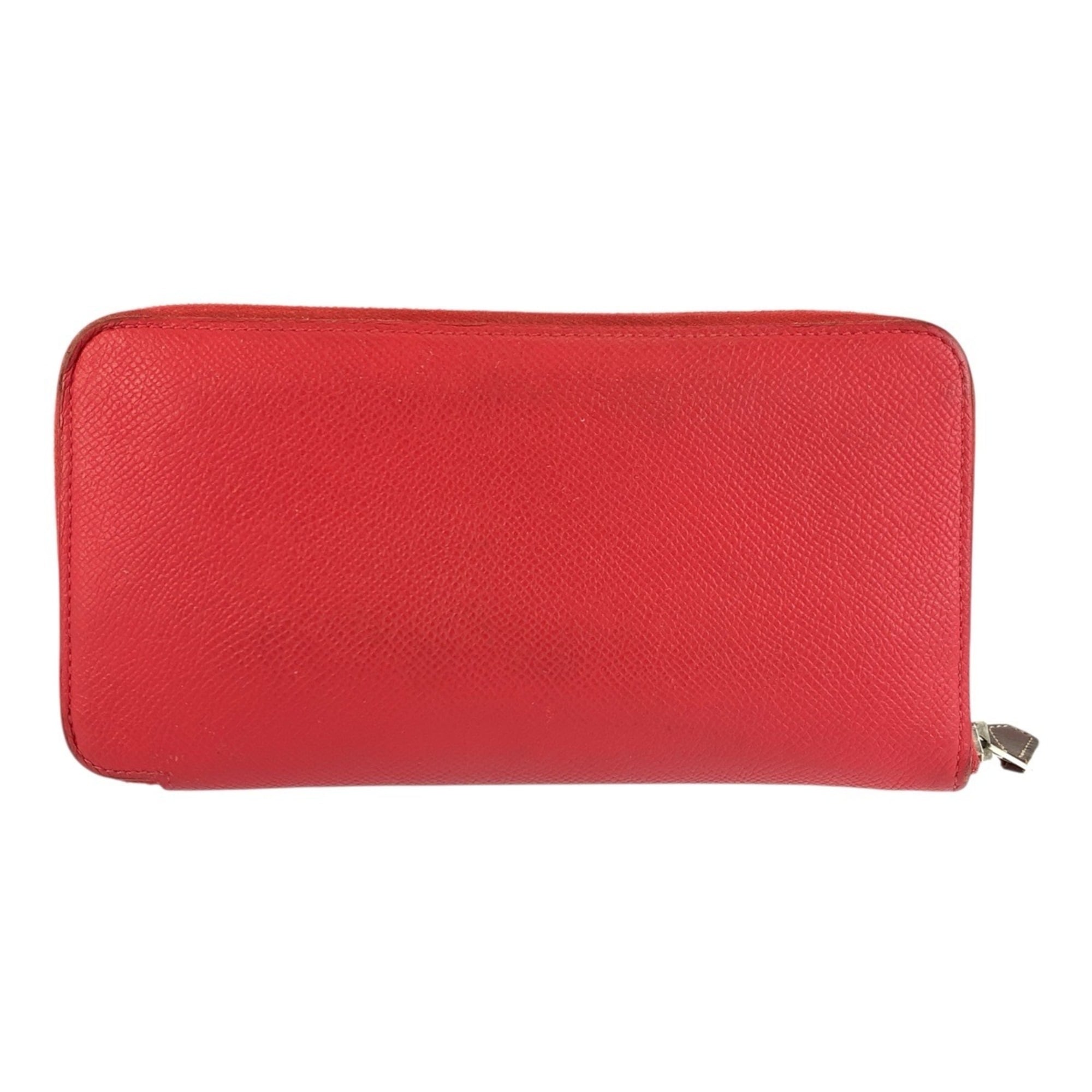 Hermes Red Color Epsom Leather Silk Long Wallet (Bi-Fold) (Pre-Owned)
