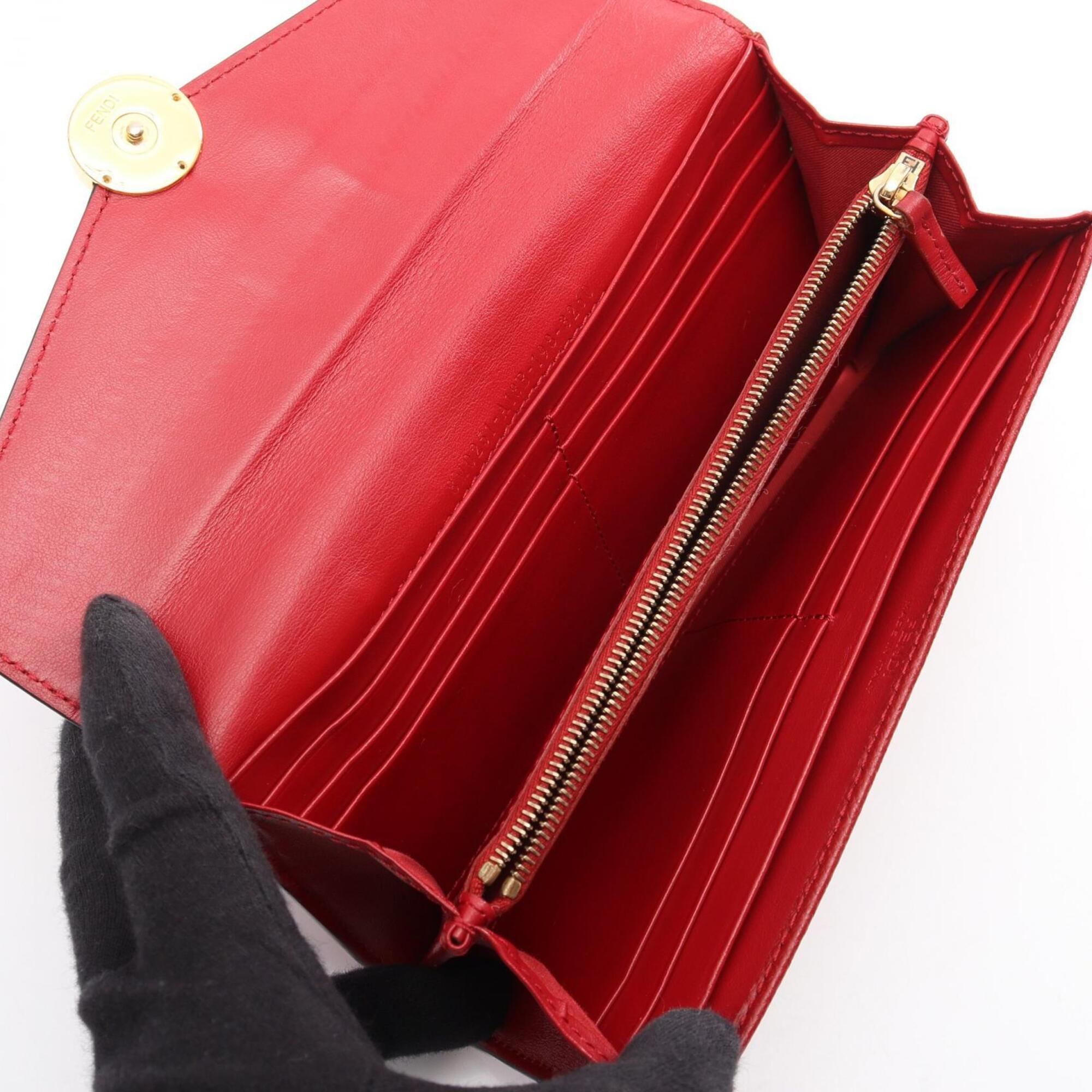 Fendi Red Color Leather Long Wallet (Bi-Fold) (Pre-Owned)