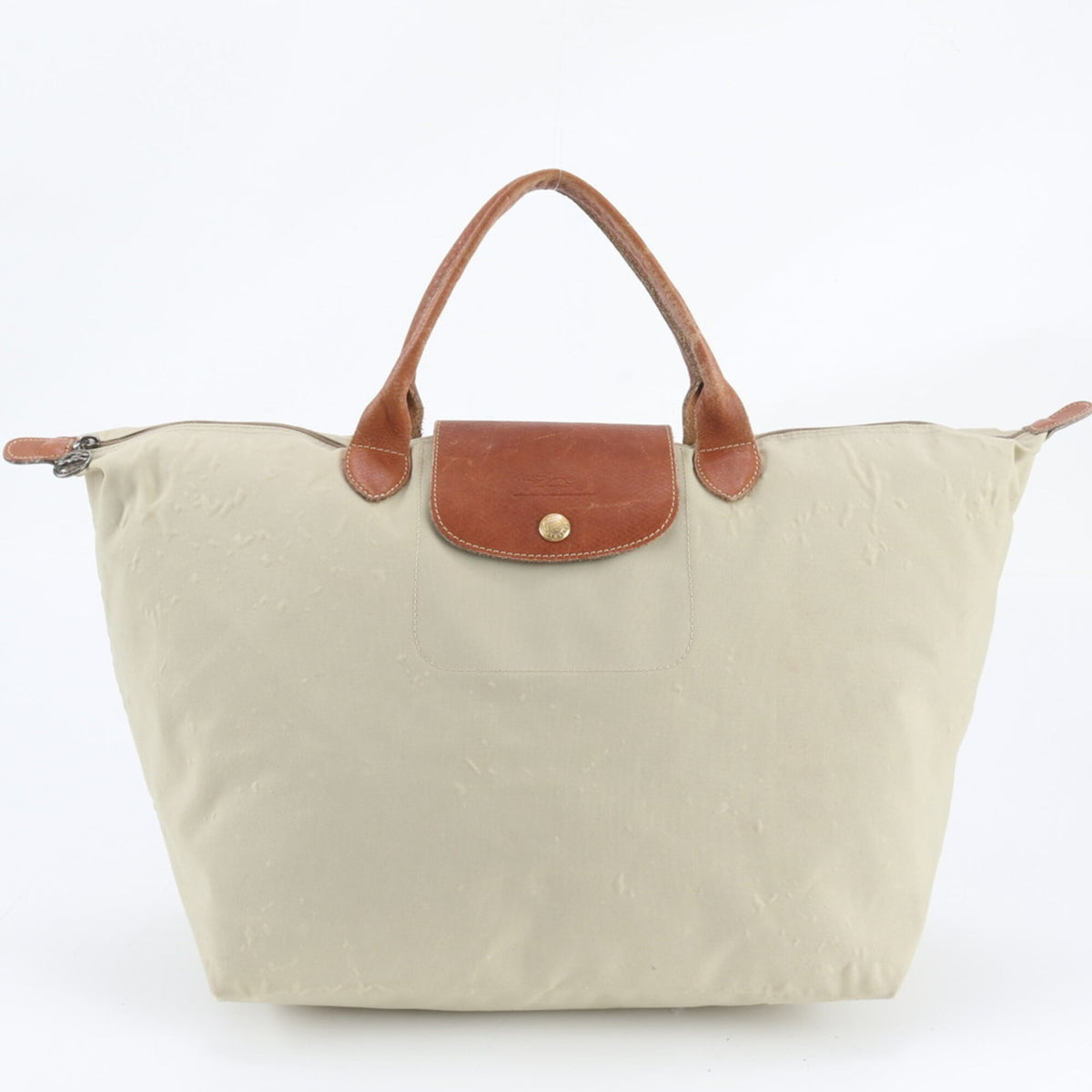 Longchamp Beige Leather Nylon Shoulder Bag Tote Bag (Pre-Owned)
