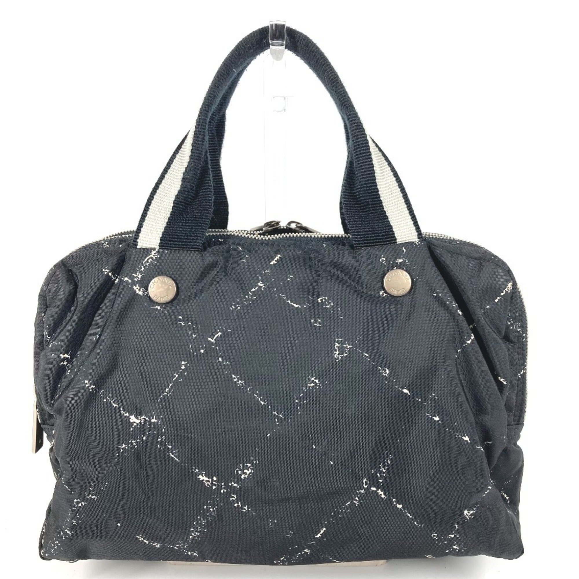 Chanel Travel Line Black White Nylon Handbag Tote Bag (Pre-Owned)