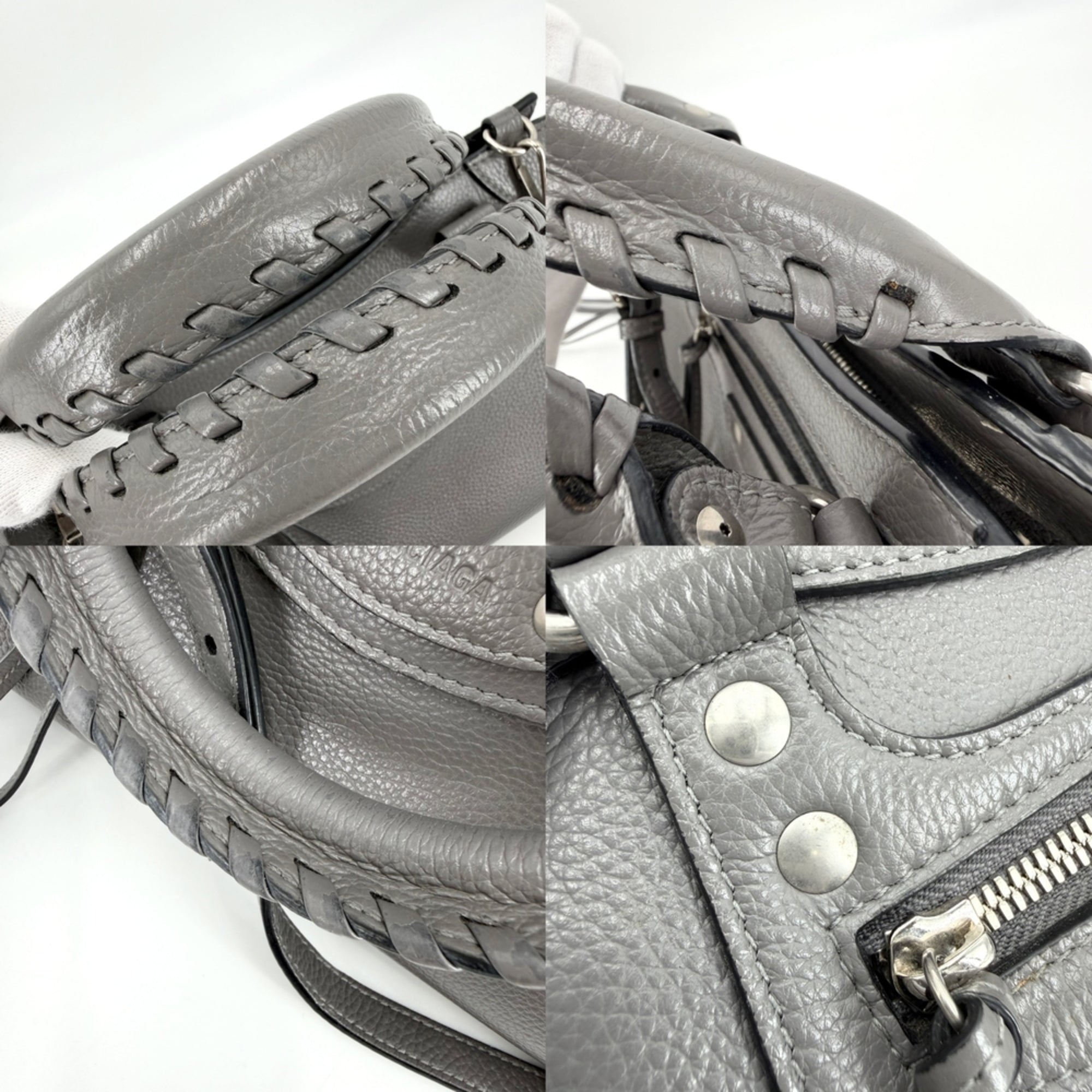 Balenciaga Gray White Leather Handbag Shoulder Bag (Pre-Owned)