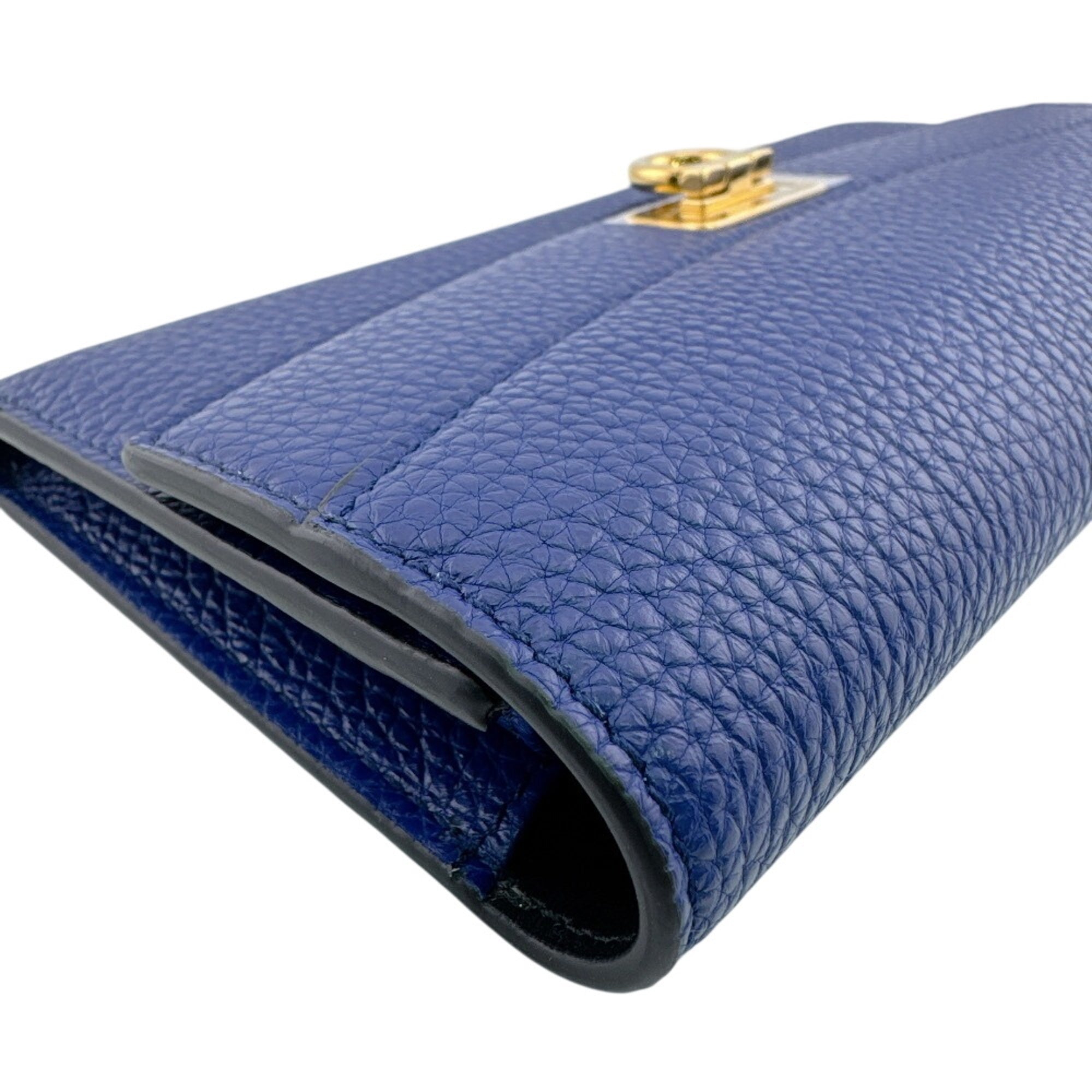 Salvatore Ferragamo Navy Leather Long Wallet (Tri-Fold) (Pre-Owned)