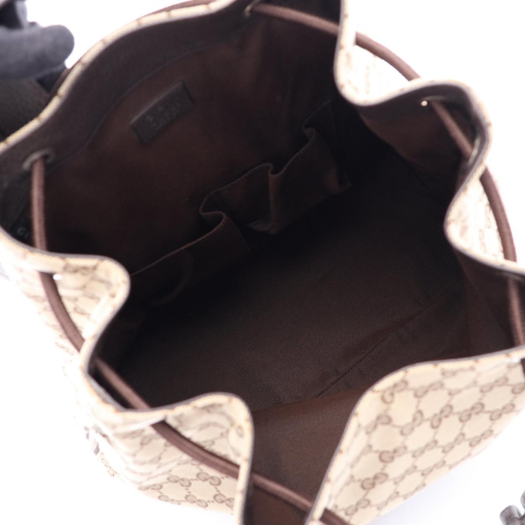 Gucci Beige Brown Canvas Leather Backpack Handbag (Pre-Owned)