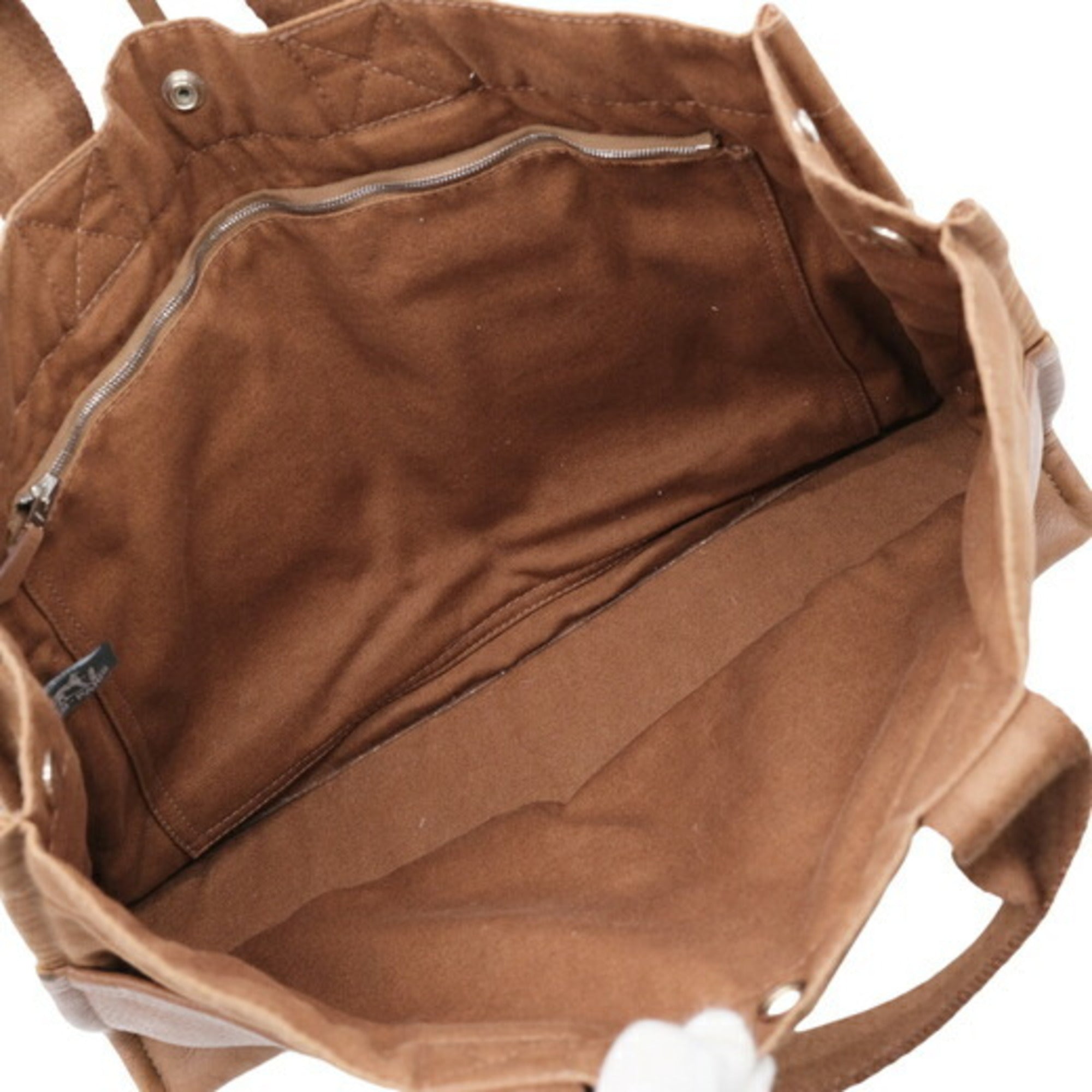 Hermes Brown Canvas Leather Handbag Tote Bag (Pre-Owned)