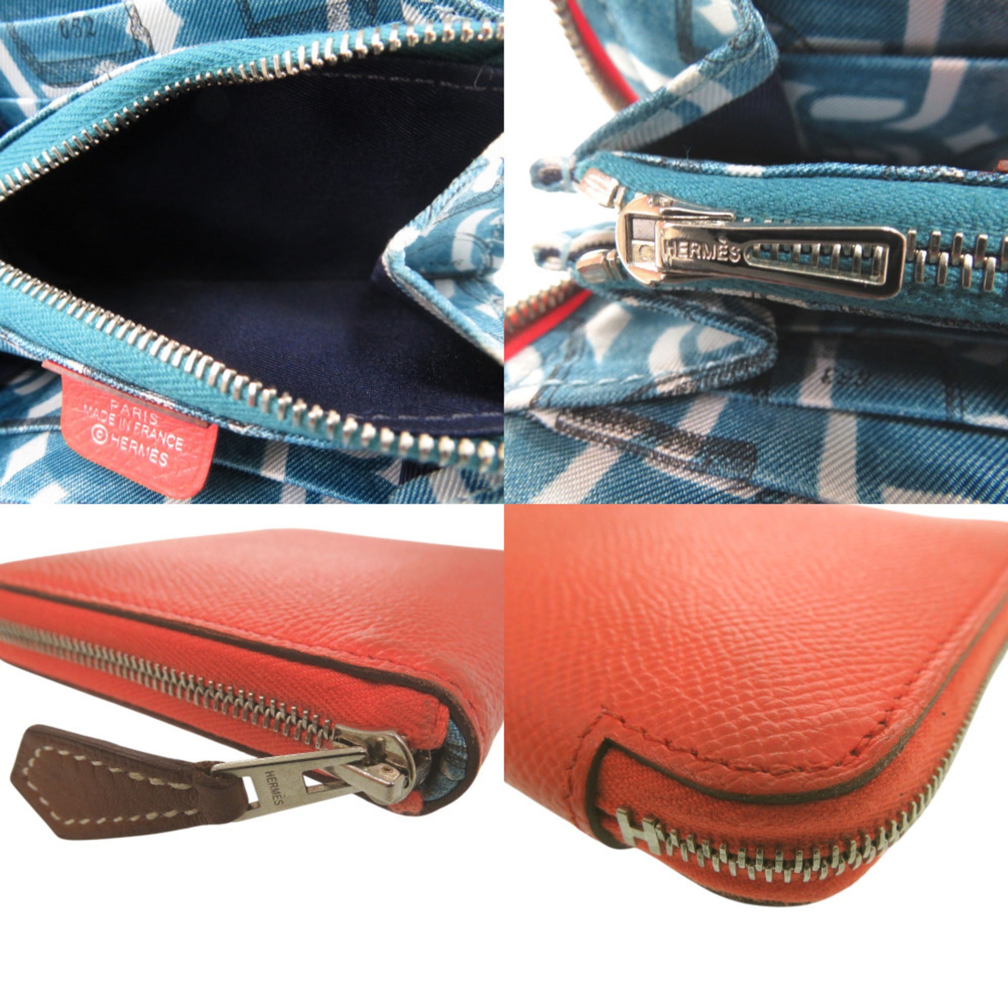 Hermes Orange Leather Silk Coin Purse/Coin Case (Pre-Owned)