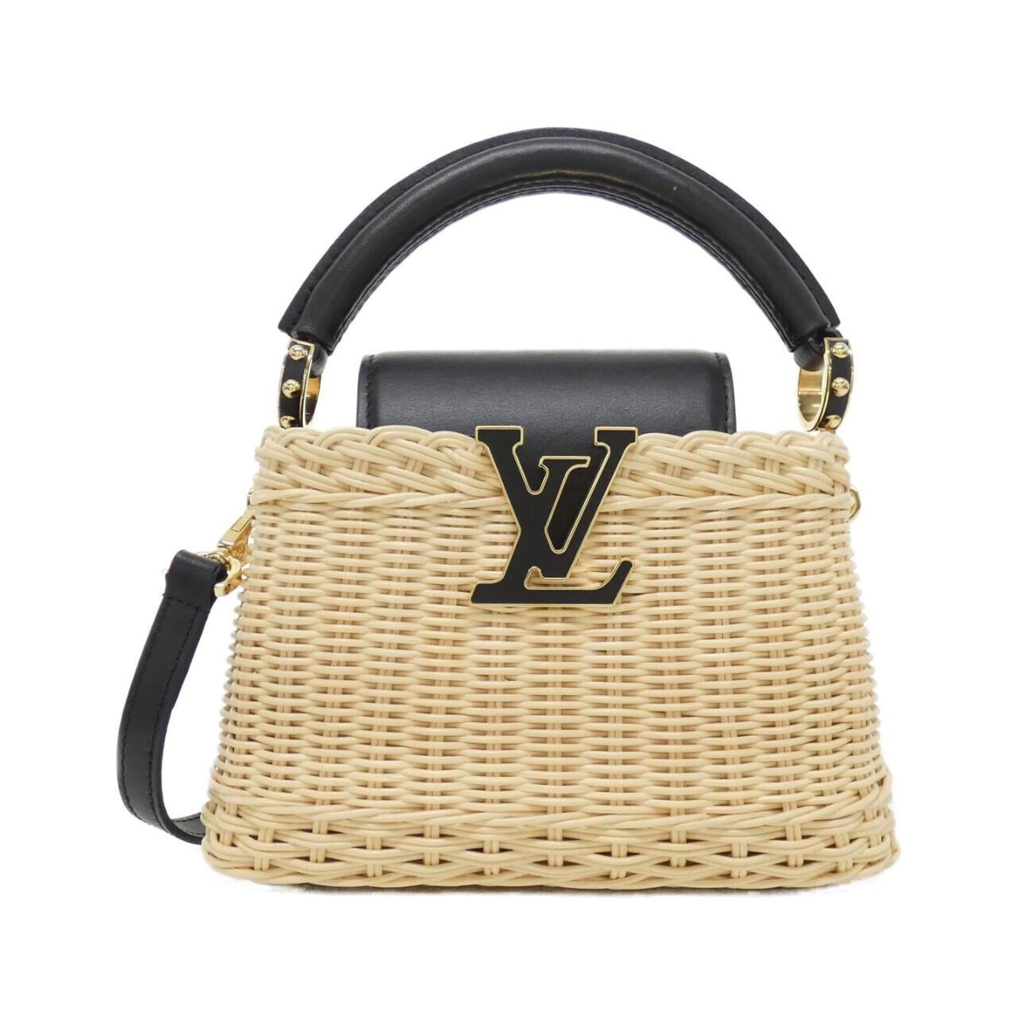 Louis Vuitton Beige Black Rattan Leather Handbag (Pre-Owned)