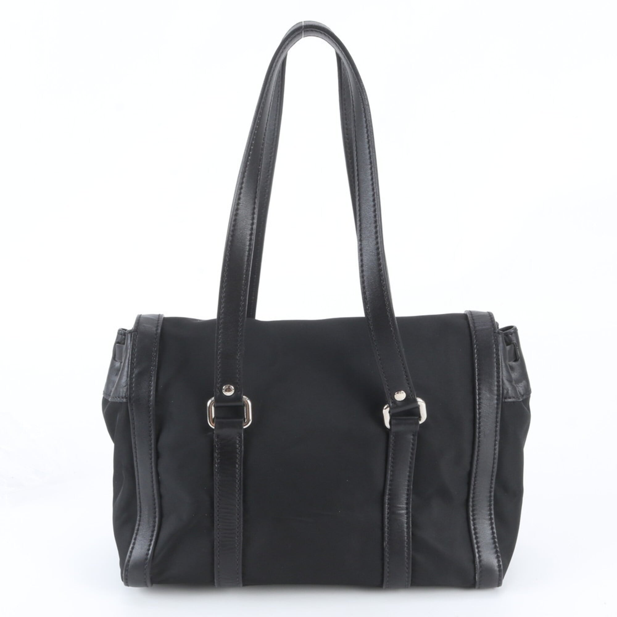 Prada Black Leather Nylon Handbag Shoulder Bag (Pre-Owned)