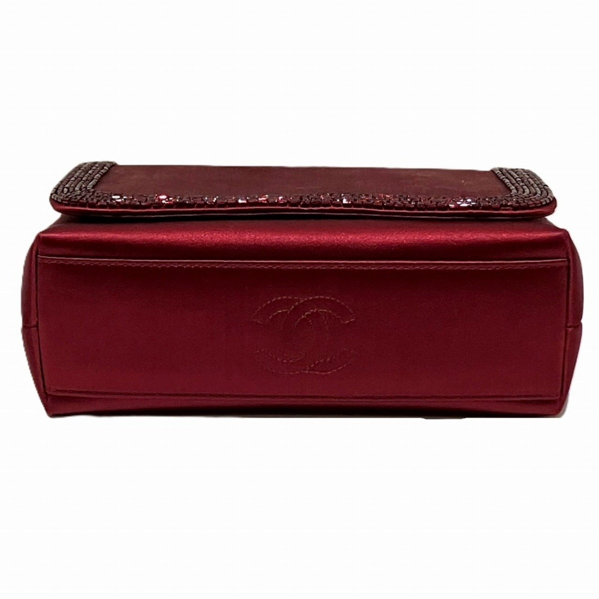 Chanel Bordeaux Satin Rhinestone Shoulder Bag (Pre-Owned)