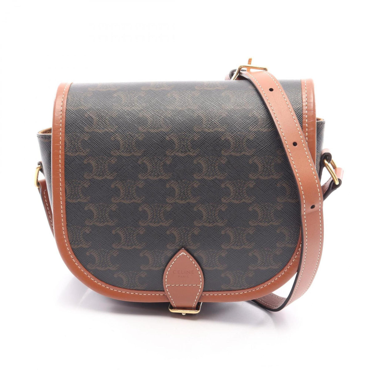Celine Black Brown Coated Canvas Leather Handbag Shoulder Bag (Pre-Owned)
