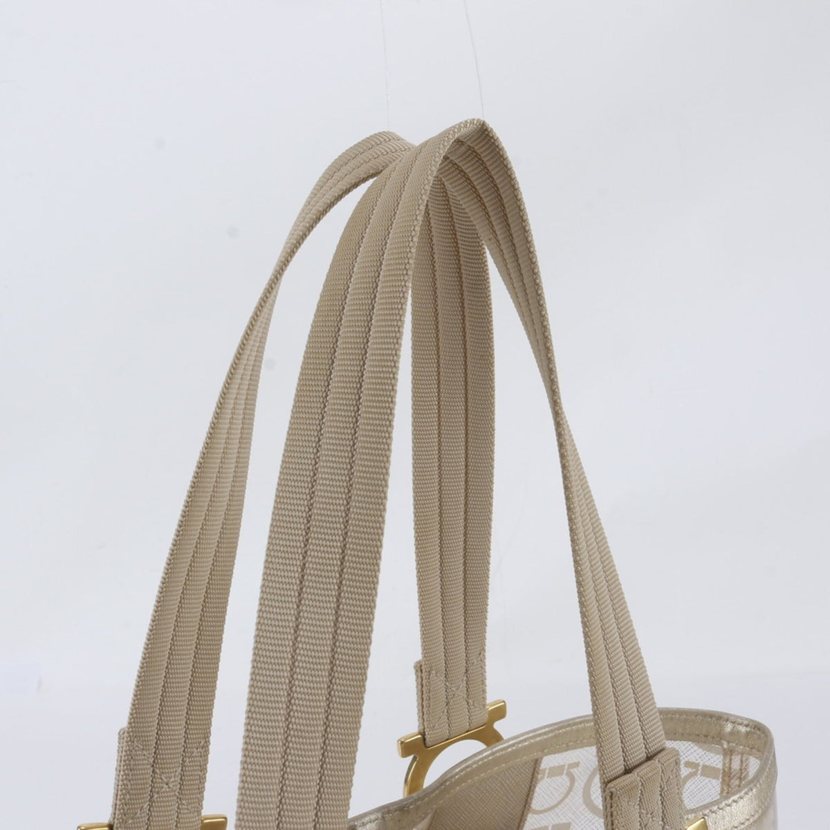 Salvatore Ferragamo Clear Gold Leather Coated Canvas Handbag Shoulder Bag Tote Bag (Pre-Owned)