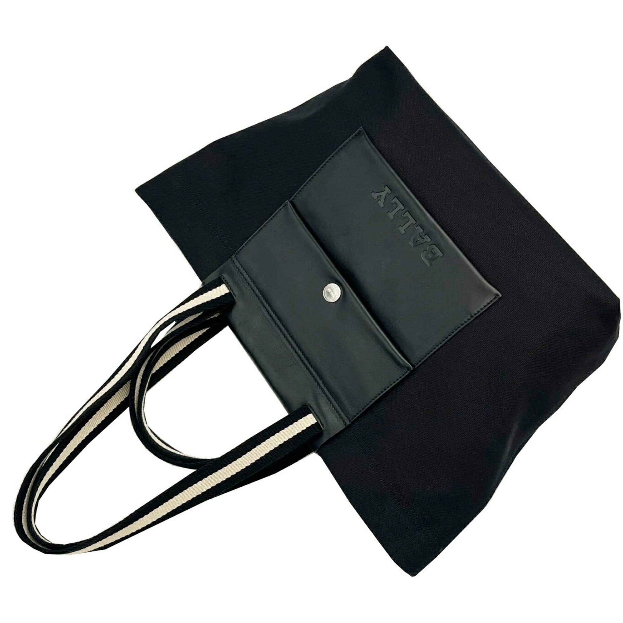 Bally Black Canvas Leather Shoulder Bag Tote Bag (Pre-Owned)