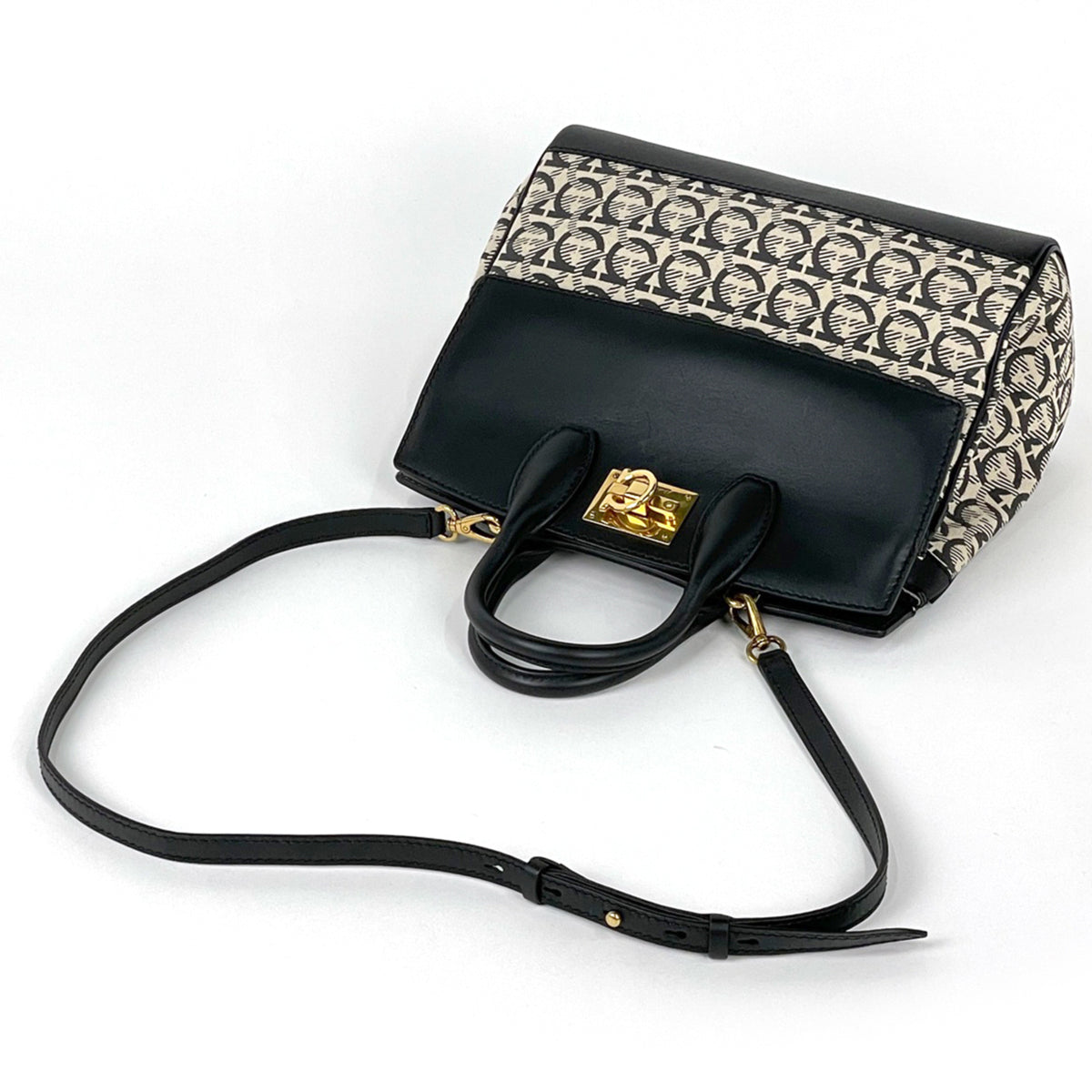 Salvatore Ferragamo Black Canvas Leather Handbag (Pre-Owned)