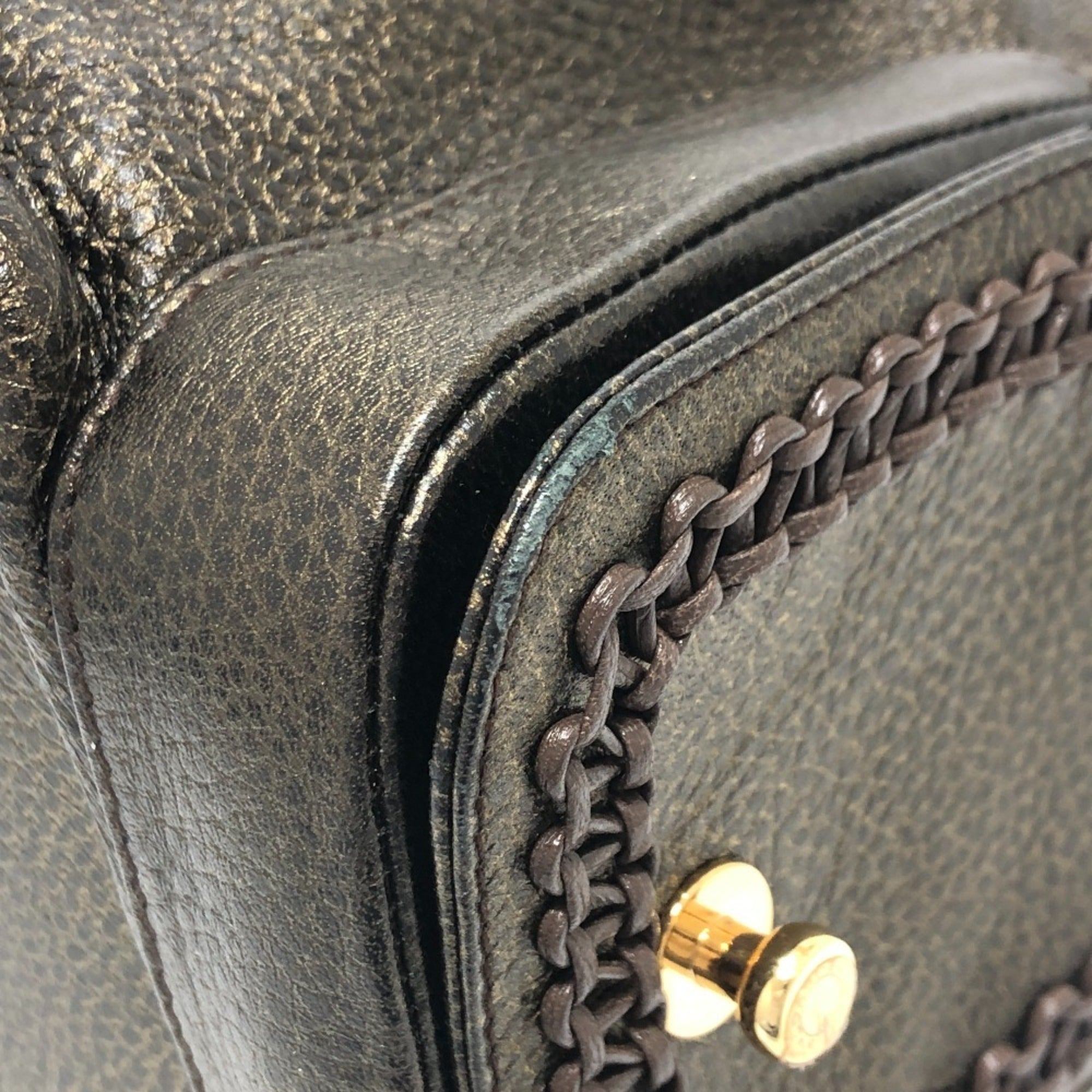 Bvlgari Bronze Leather Handbag Shoulder Bag Tote Bag (Pre-Owned)