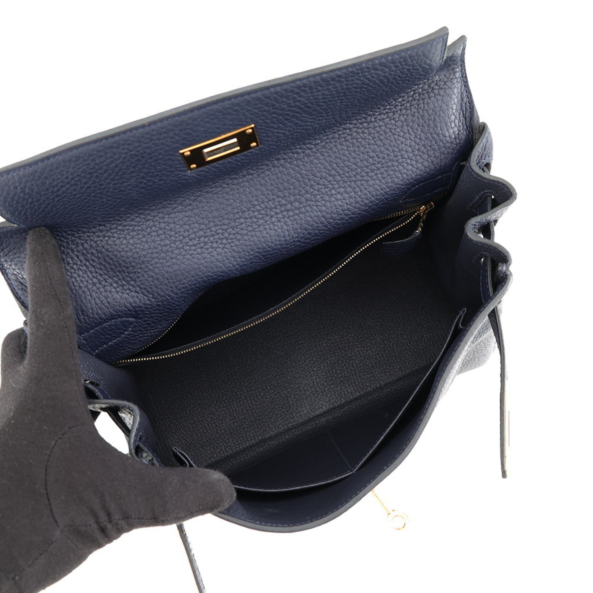 Hermes Kelly Blue Nuit Taurillon Clemence Leather Handbag (Pre-Owned)