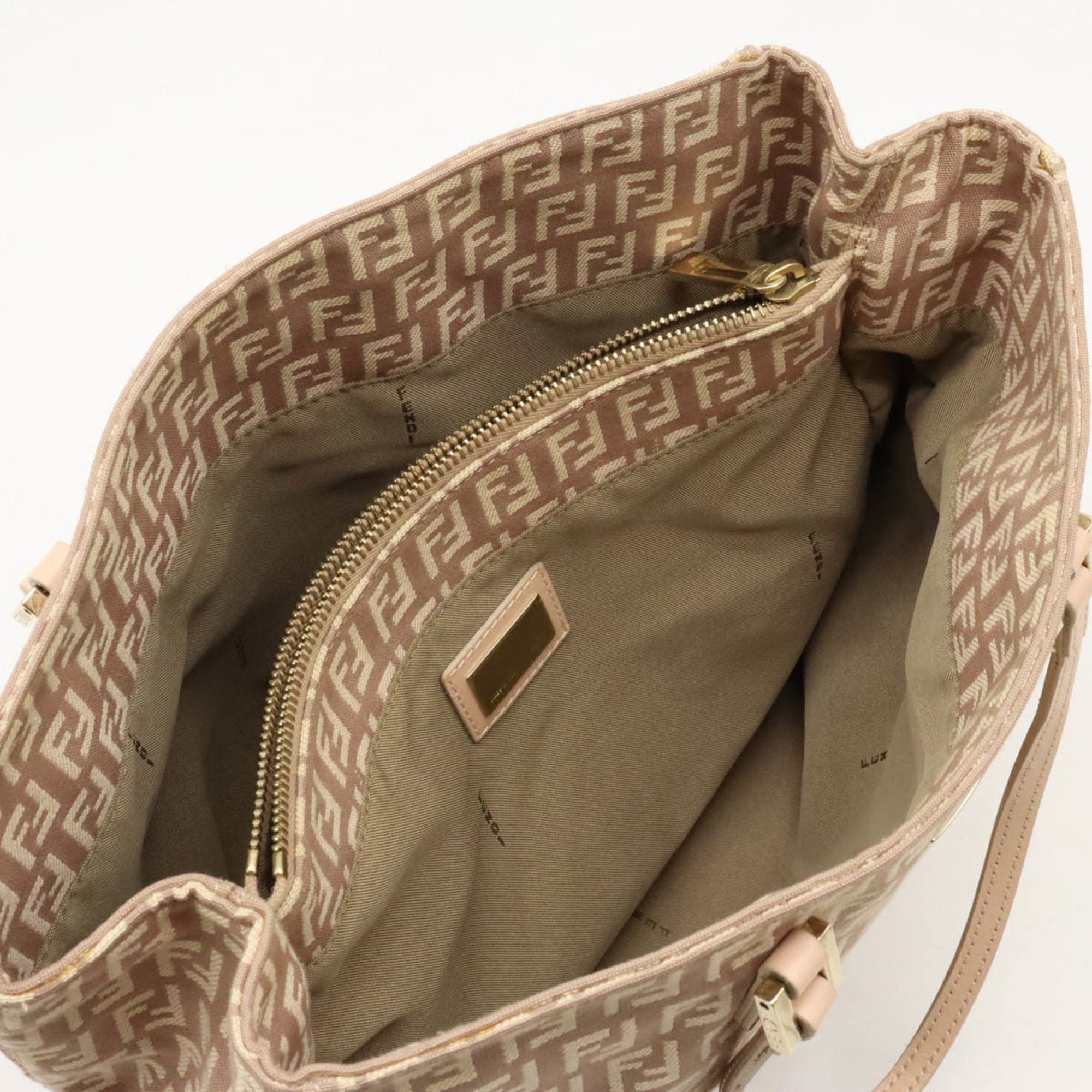 Fendi Zucchino Pink Beige Canvas Leather Handbag Tote Bag (Pre-Owned)