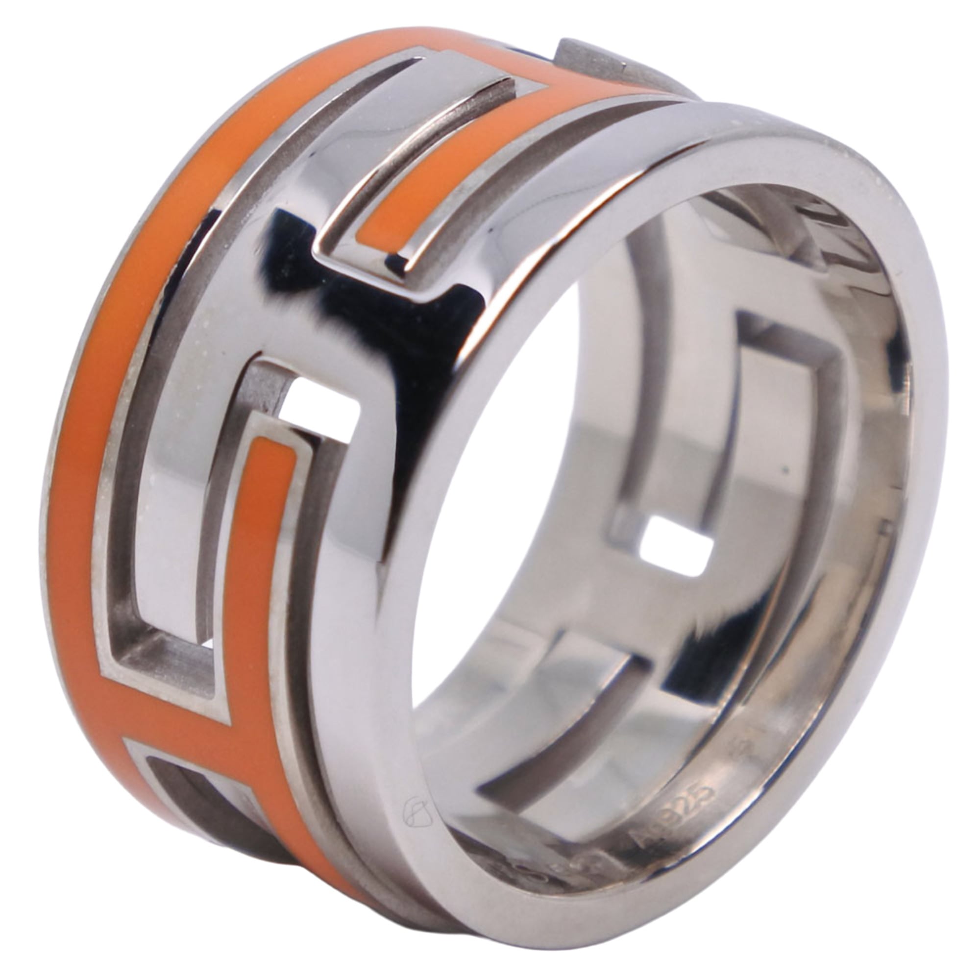 Hermes Silver Orange Enamel Silver 925 Band Ring (Pre-Owned)