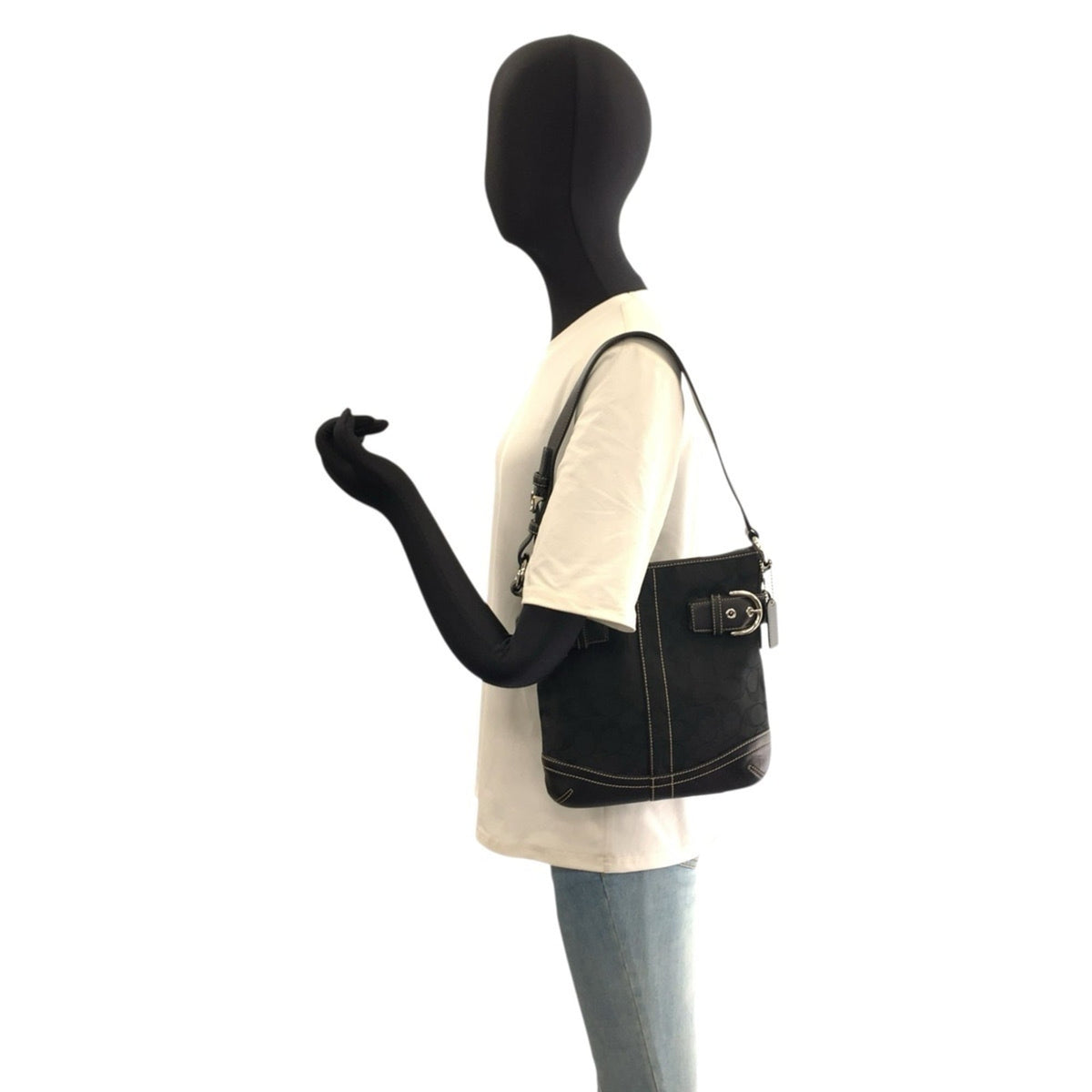 Coach Black Canvas Leather Shoulder Bag (Pre-Owned)