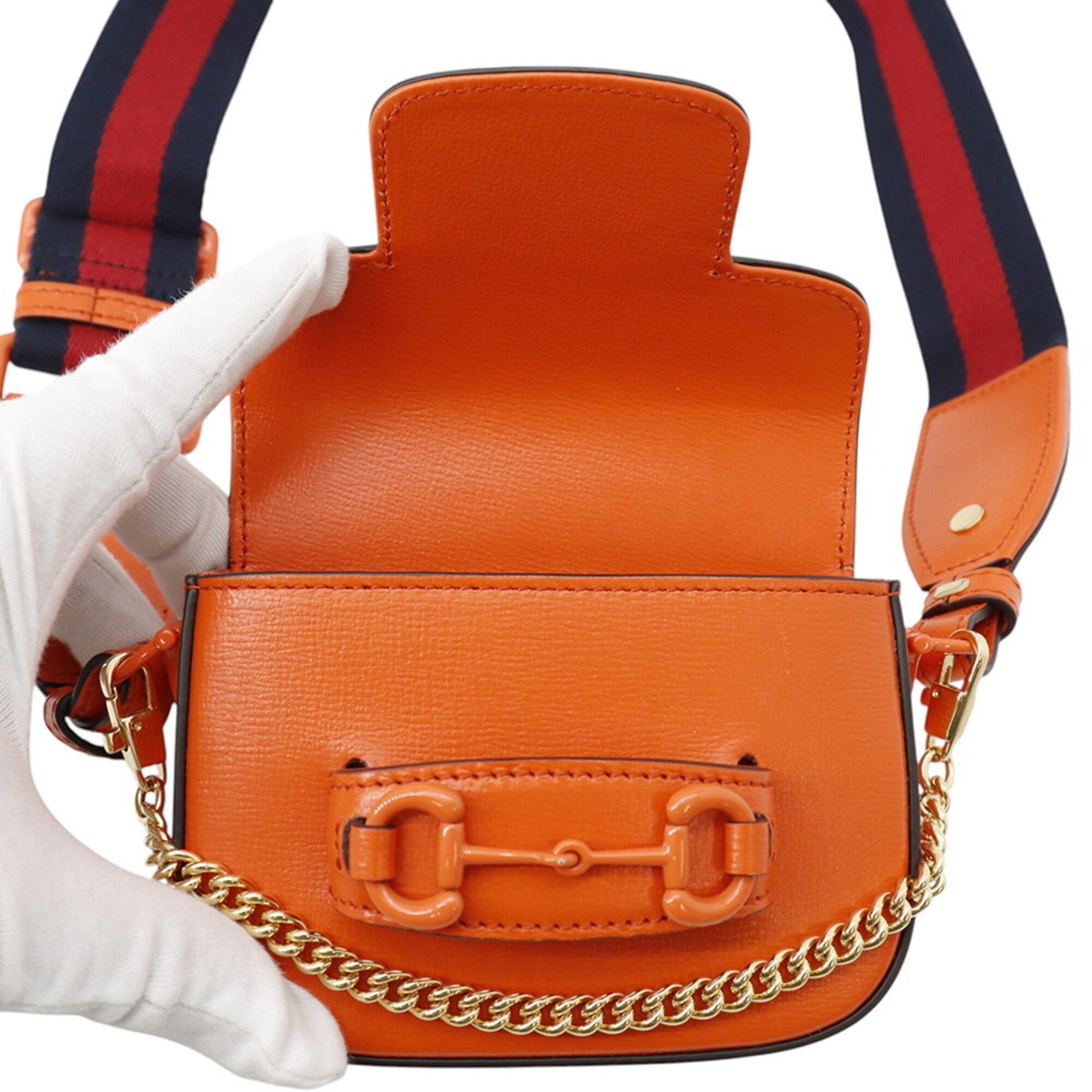Gucci Horsebit Orange Leather Shoulder Bag (Pre-Owned)