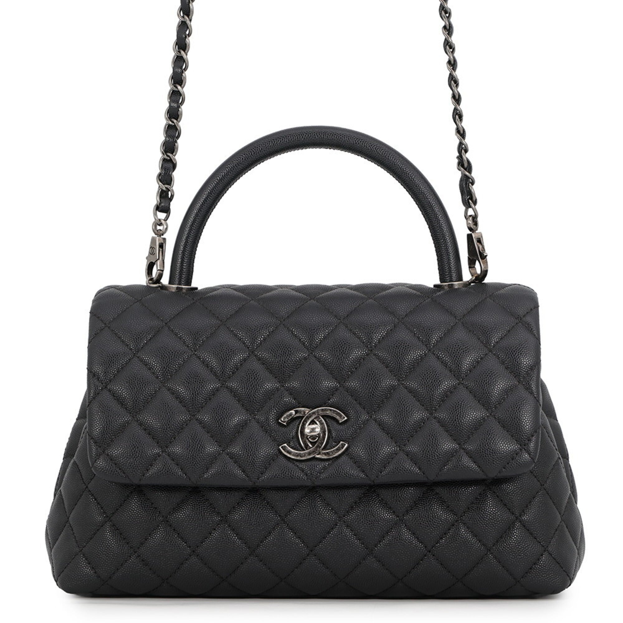 Chanel Black Grained Calfskin Handbag (Pre-Owned)