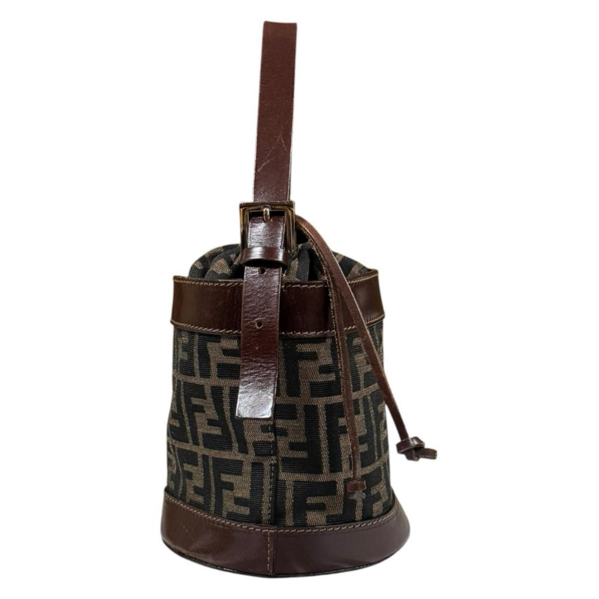 Fendi Black Brown Canvas Leather Handbag (Pre-Owned)