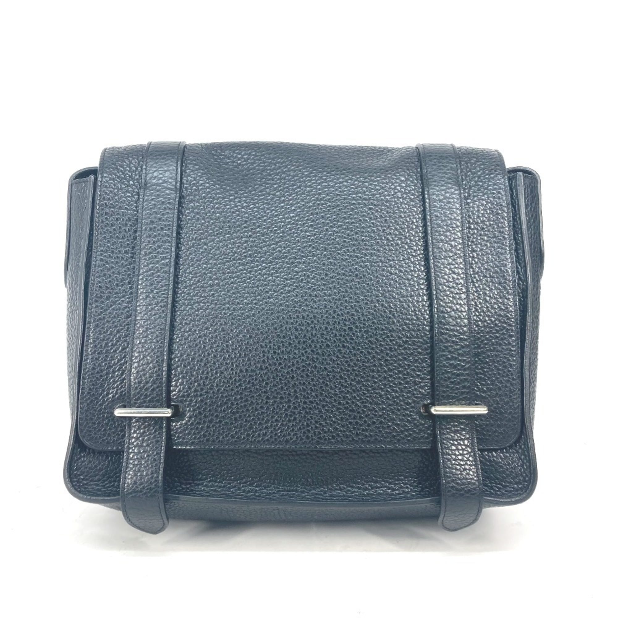 Hermes Black Blue Taurillon Clemence Leather Messenger Bag Shoulder Bag (Pre-Owned)