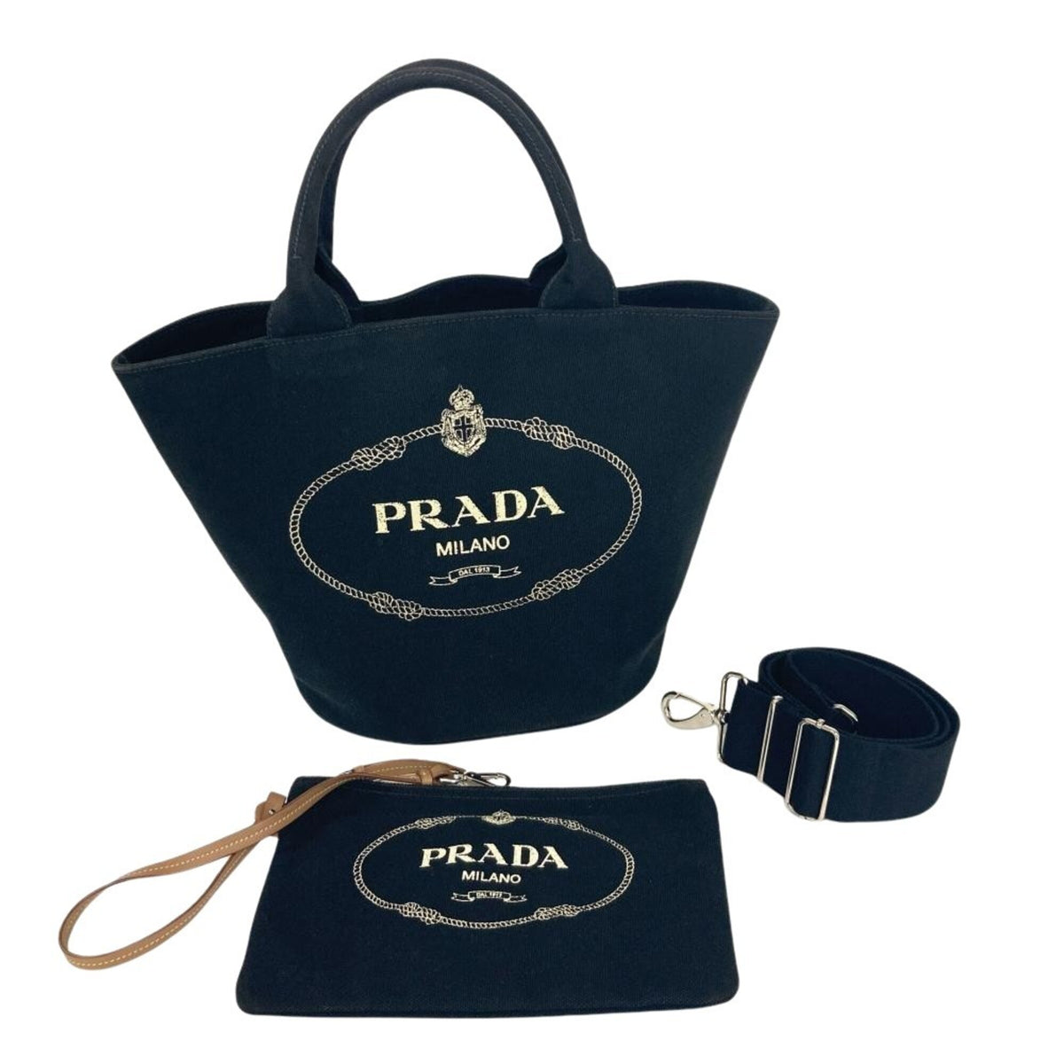 Prada Canapa Black Canvas Pouch Shoulder Bag Tote Bag (Pre-Owned)