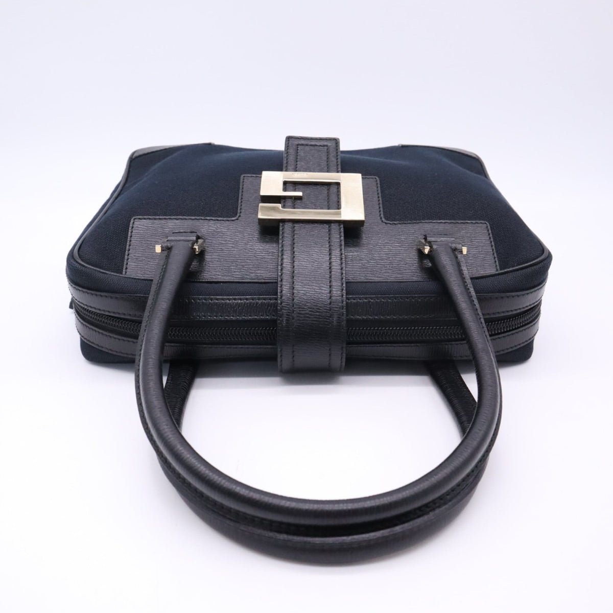Gucci Black Navy Canvas Leather Handbag (Pre-Owned)