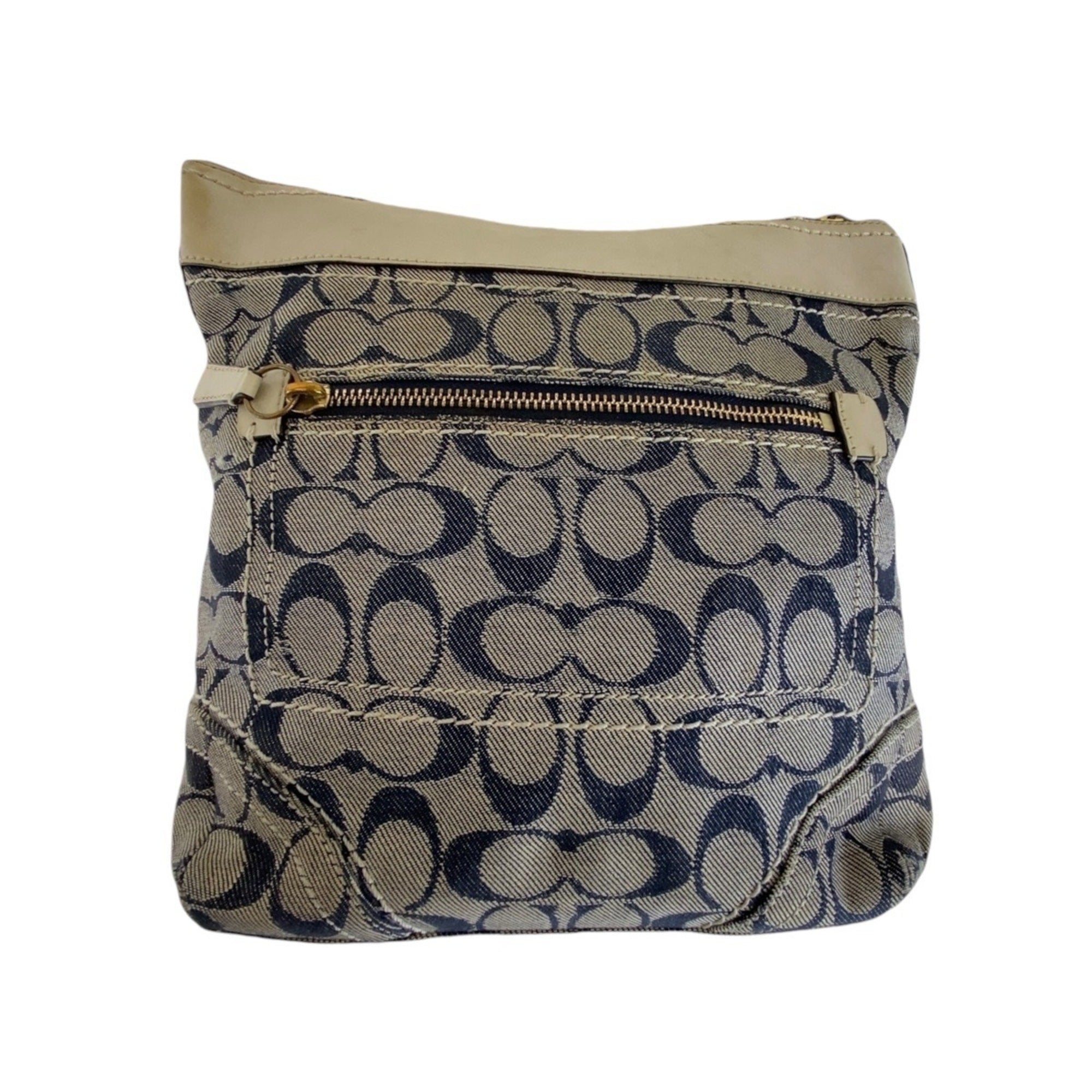 Coach Gray White Canvas Leather Messenger Bag Shoulder Bag (Pre-Owned)