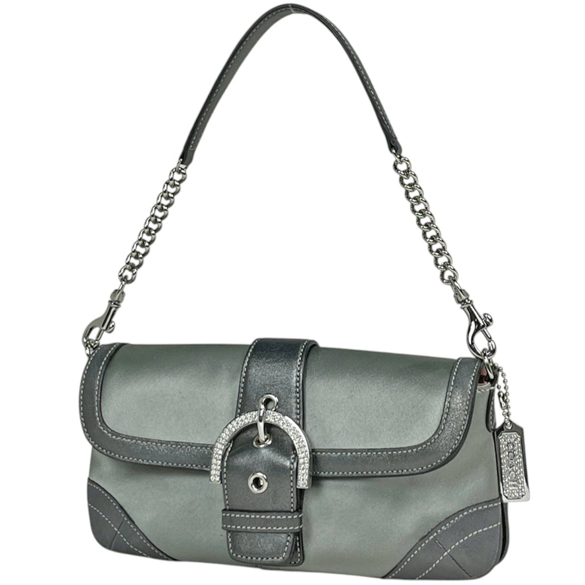 Coach Gray Satin Leather Clutch Bag Handbag (Pre-Owned)