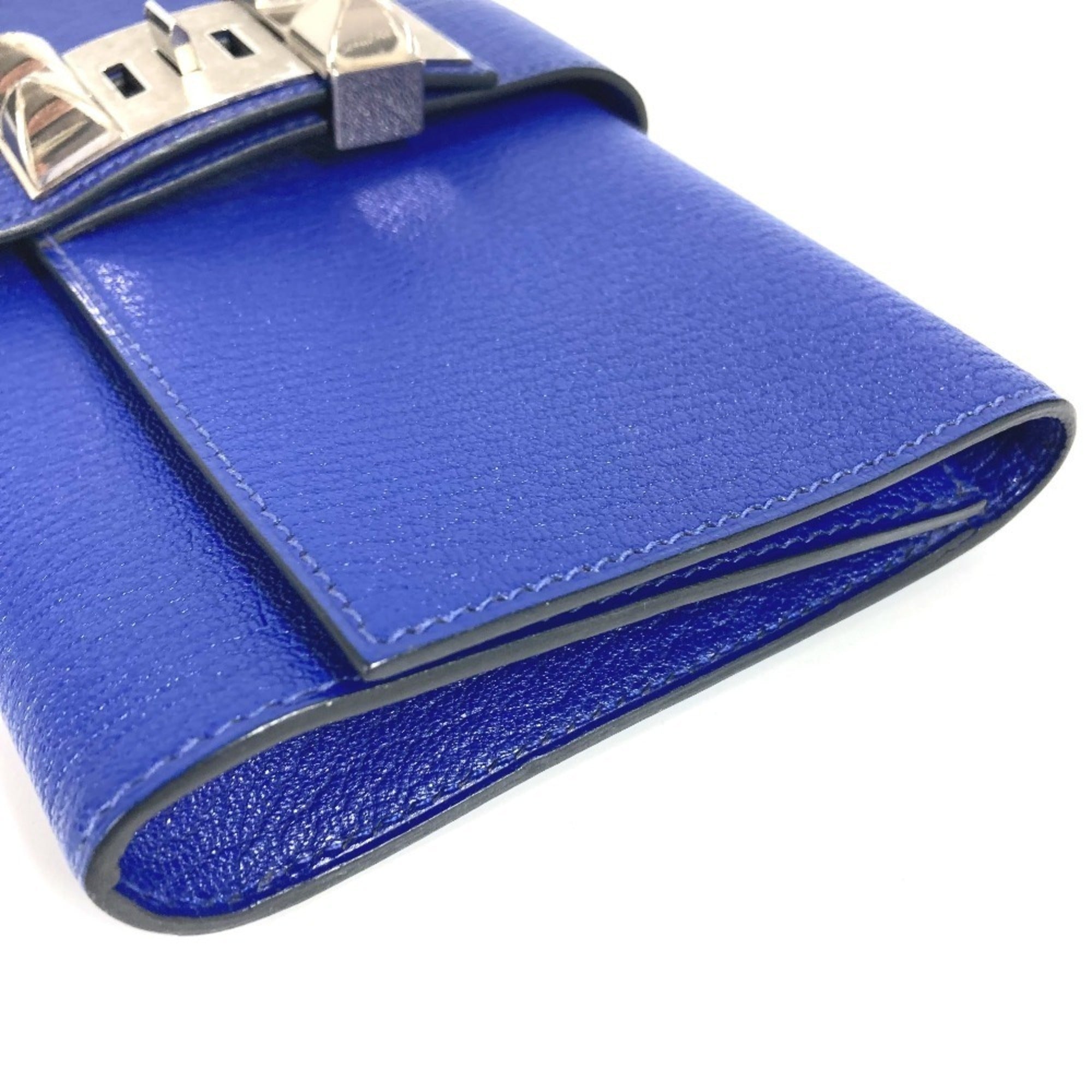 Hermes Blue Leather Clutch Bag Handbag Pouch (Pre-Owned)