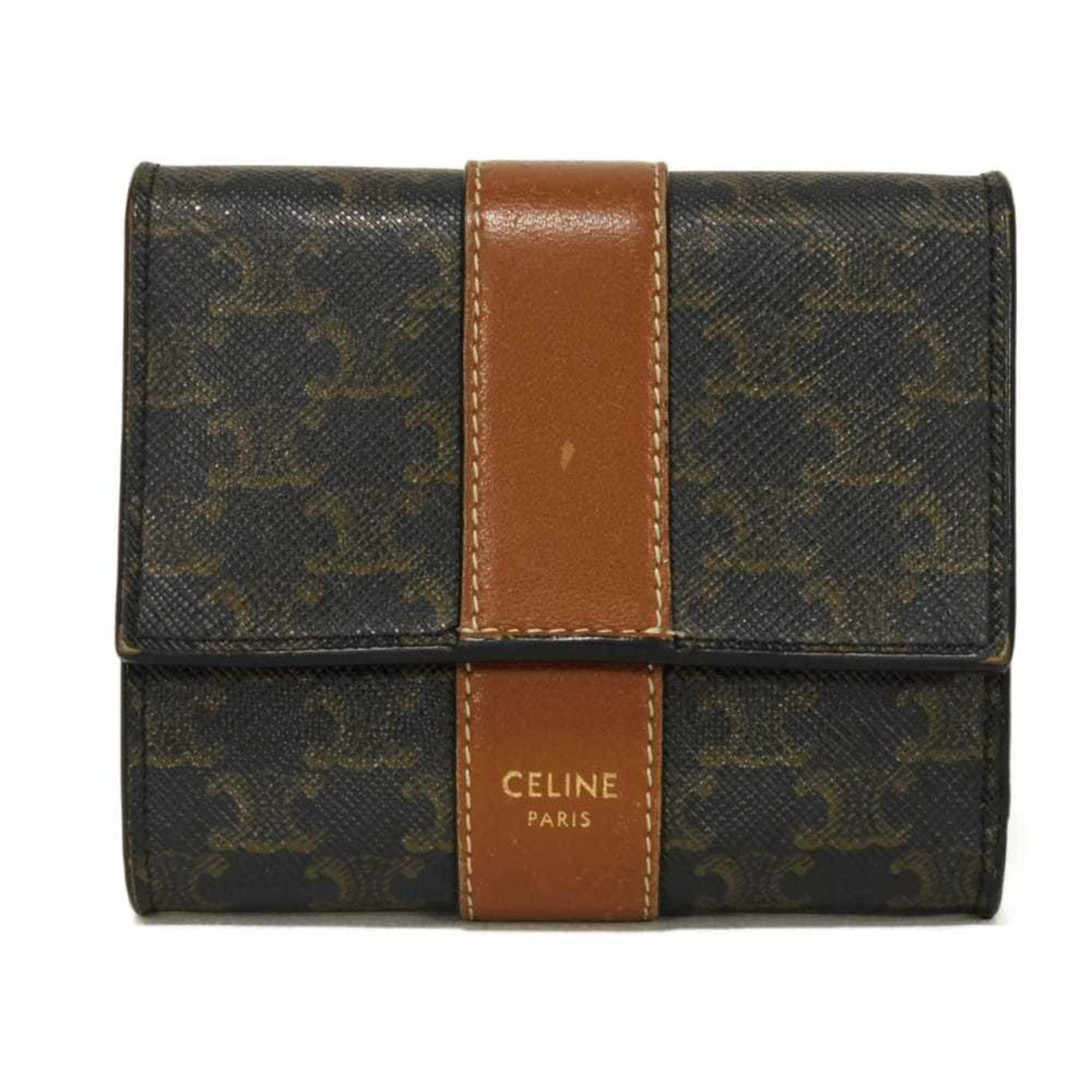 Celine Black Brown Coated Canvas Leather Wallet (Tri-Fold) (Pre-Owned)