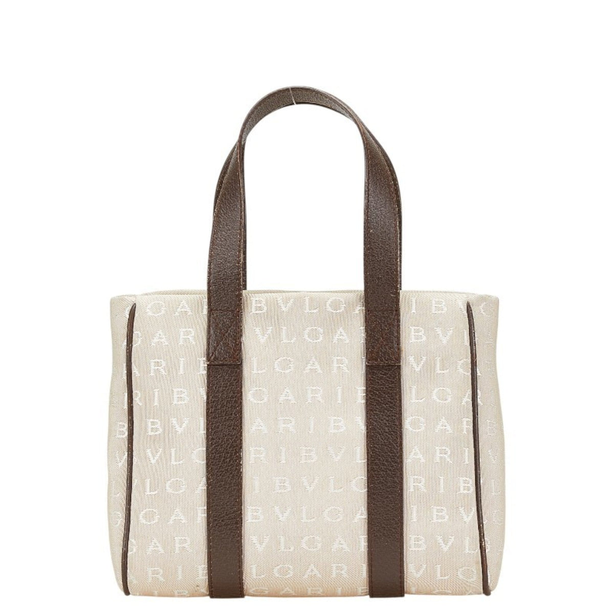 Bvlgari Beige Brown Canvas Leather Handbag (Pre-Owned)
