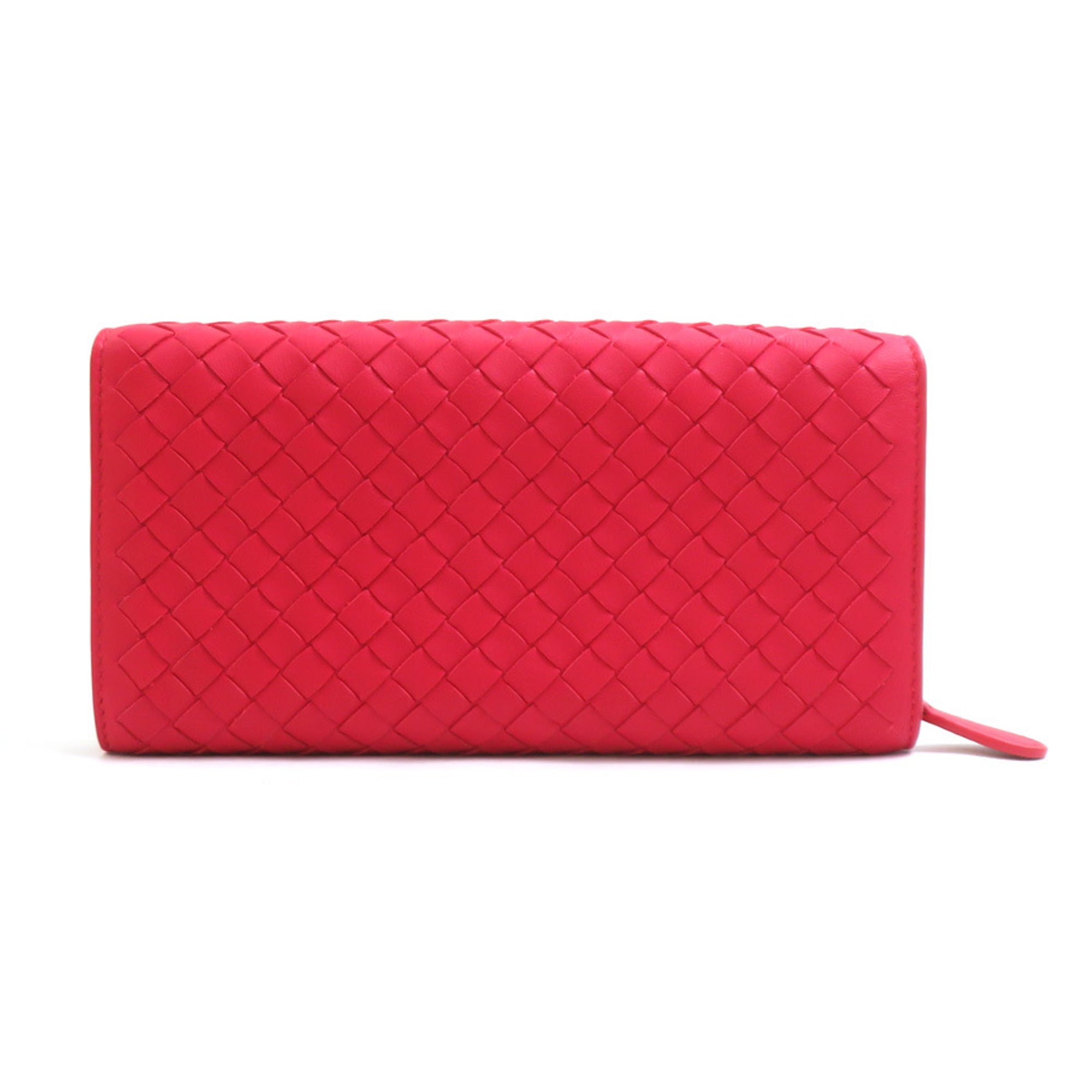 Bottega Veneta Red Color Intrecciato Long Wallet (Bi-Fold) (Pre-Owned)