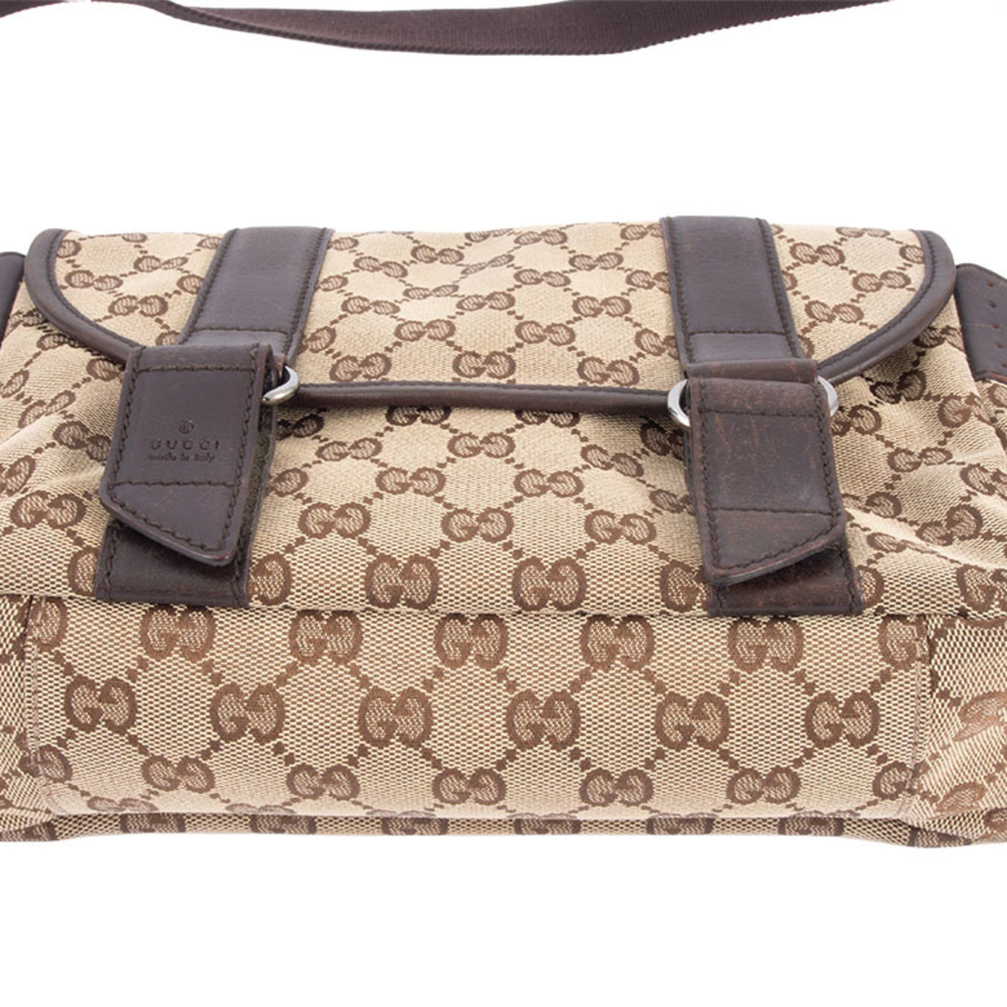 Gucci Beige Brown Gg Canvas Leather Shoulder Bag (Pre-Owned)