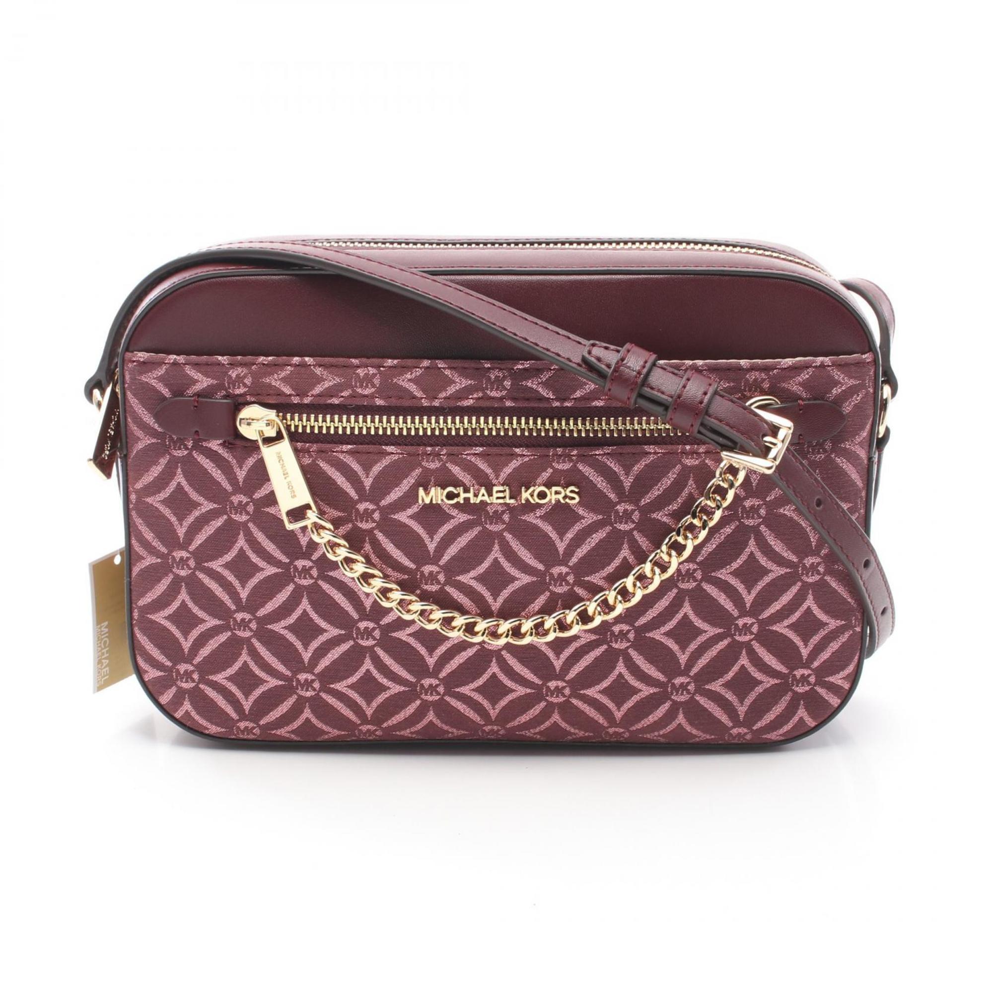 Michael Kors Bordeaux Leather Jacquard Shoulder Bag Sling Bag (Pre-Owned)