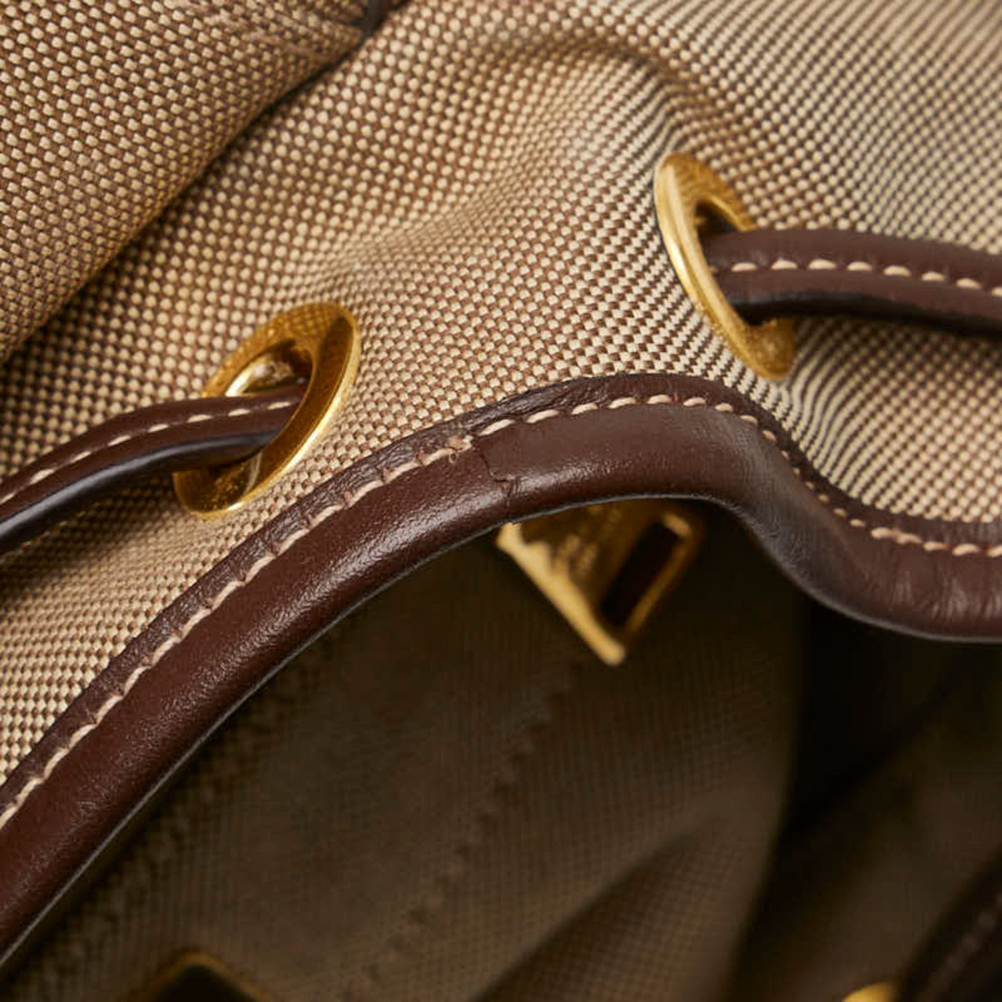 Prada Beige Brown Canvas Leather Backpack (Pre-Owned)