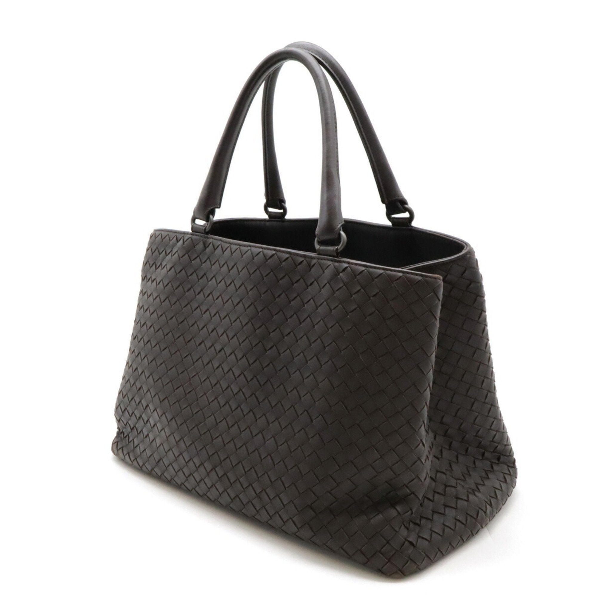 Bottega Veneta Intrecciato Dark Brown Leather Handbag Tote Bag (Pre-Owned)
