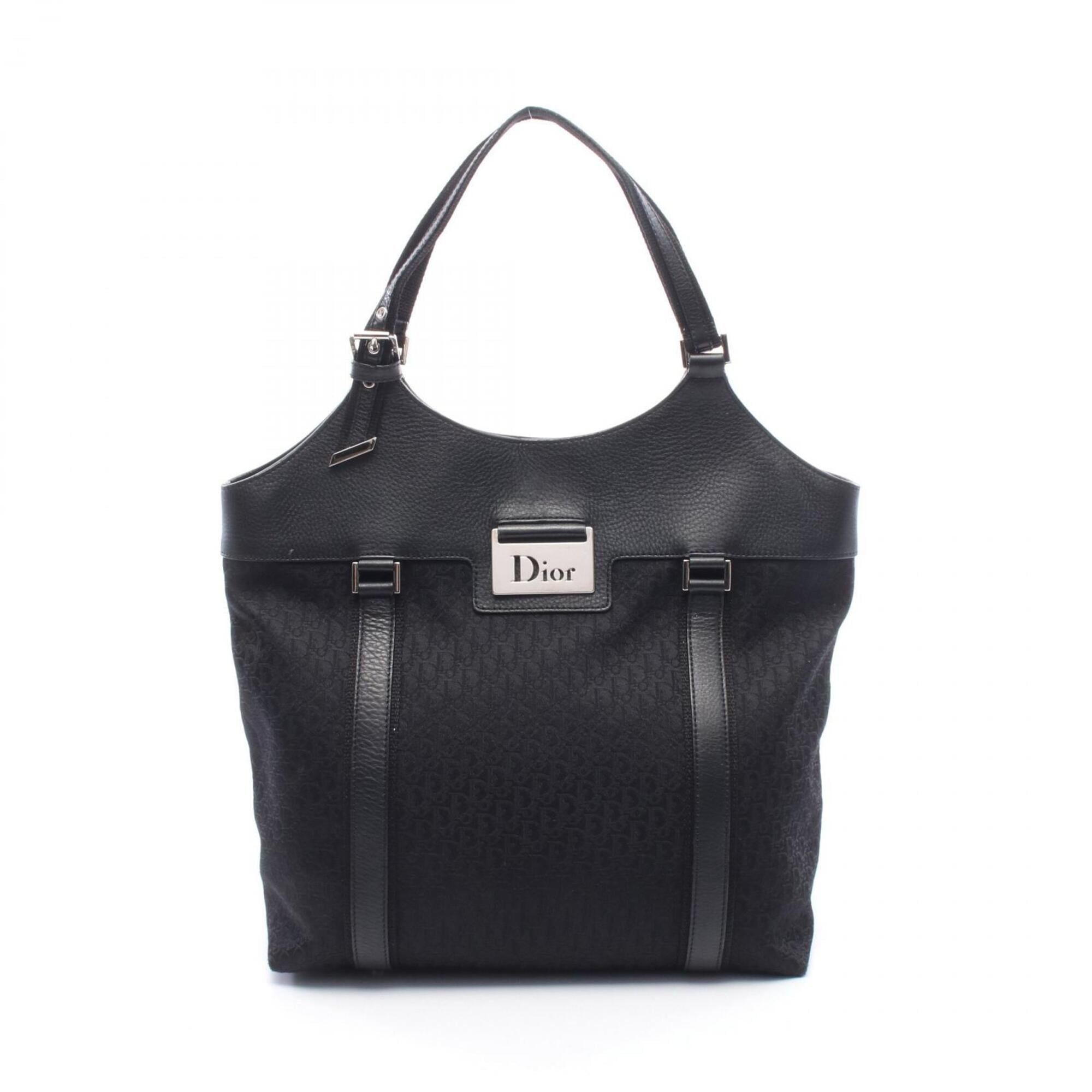Christian Dior Black Canvas Leather Handbag Tote Bag (Pre-Owned)
