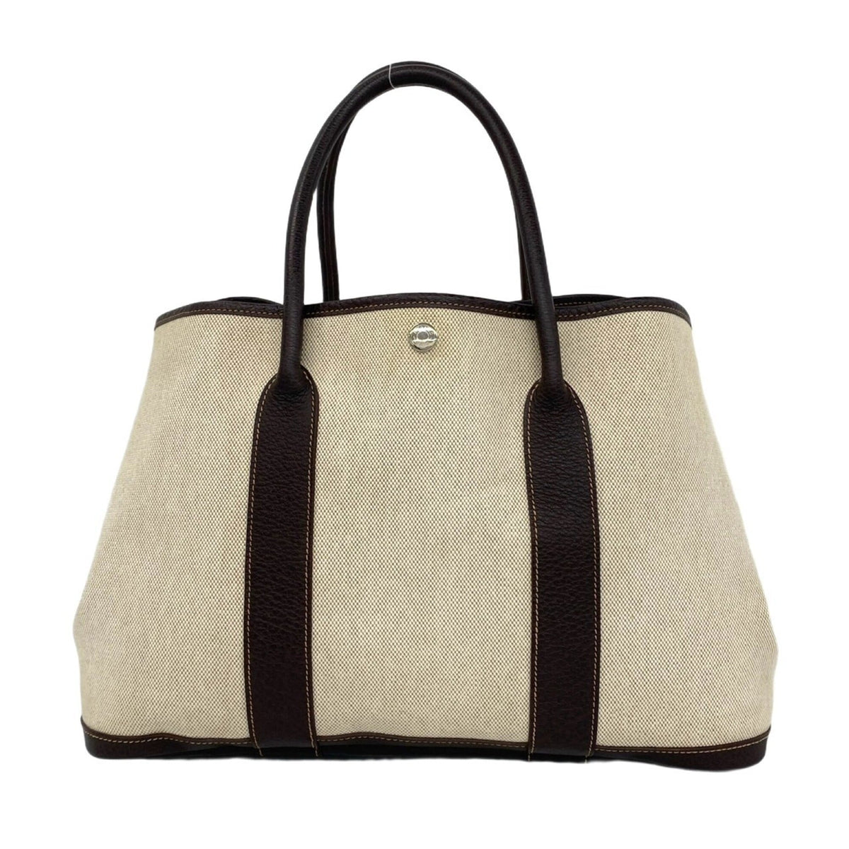 Hermes Brown Ivory Toile H Buffalo Leather Handbag Tote Bag (Pre-Owned)