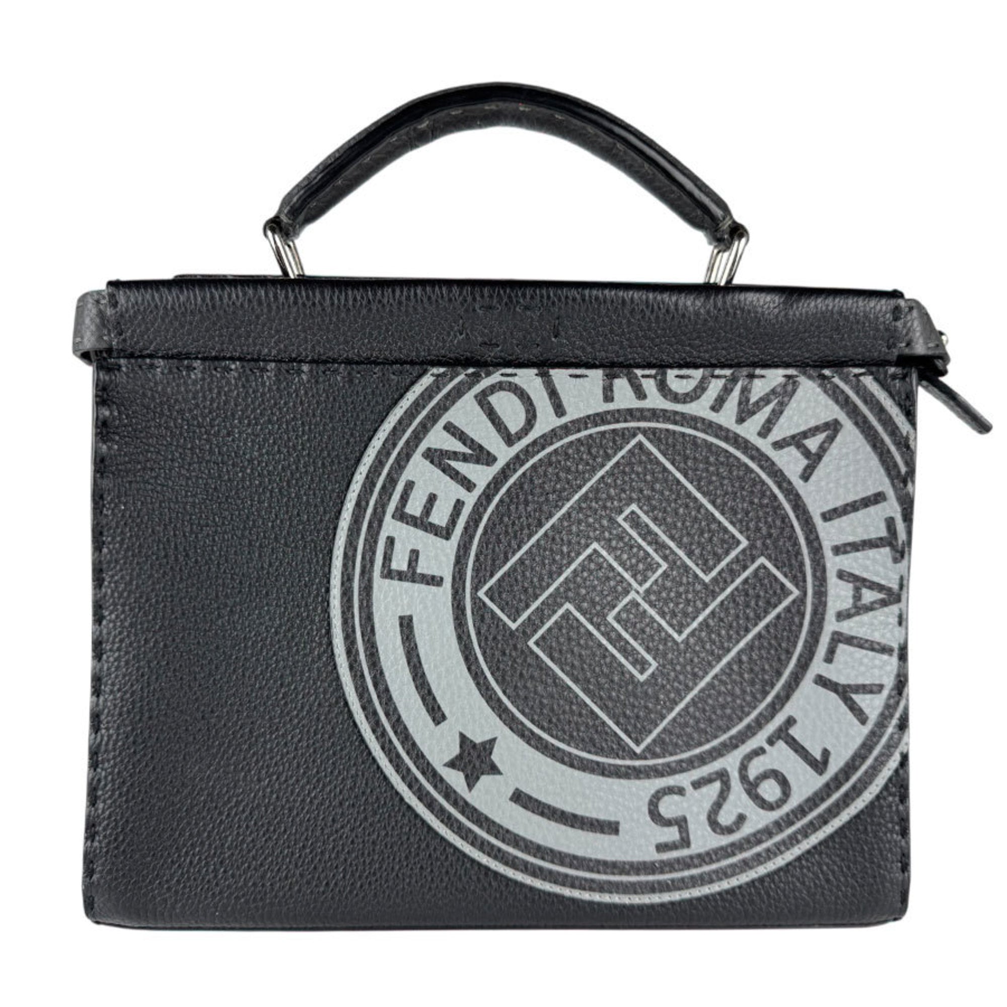 Fendi Black Gray Leather Handbag (Pre-Owned)