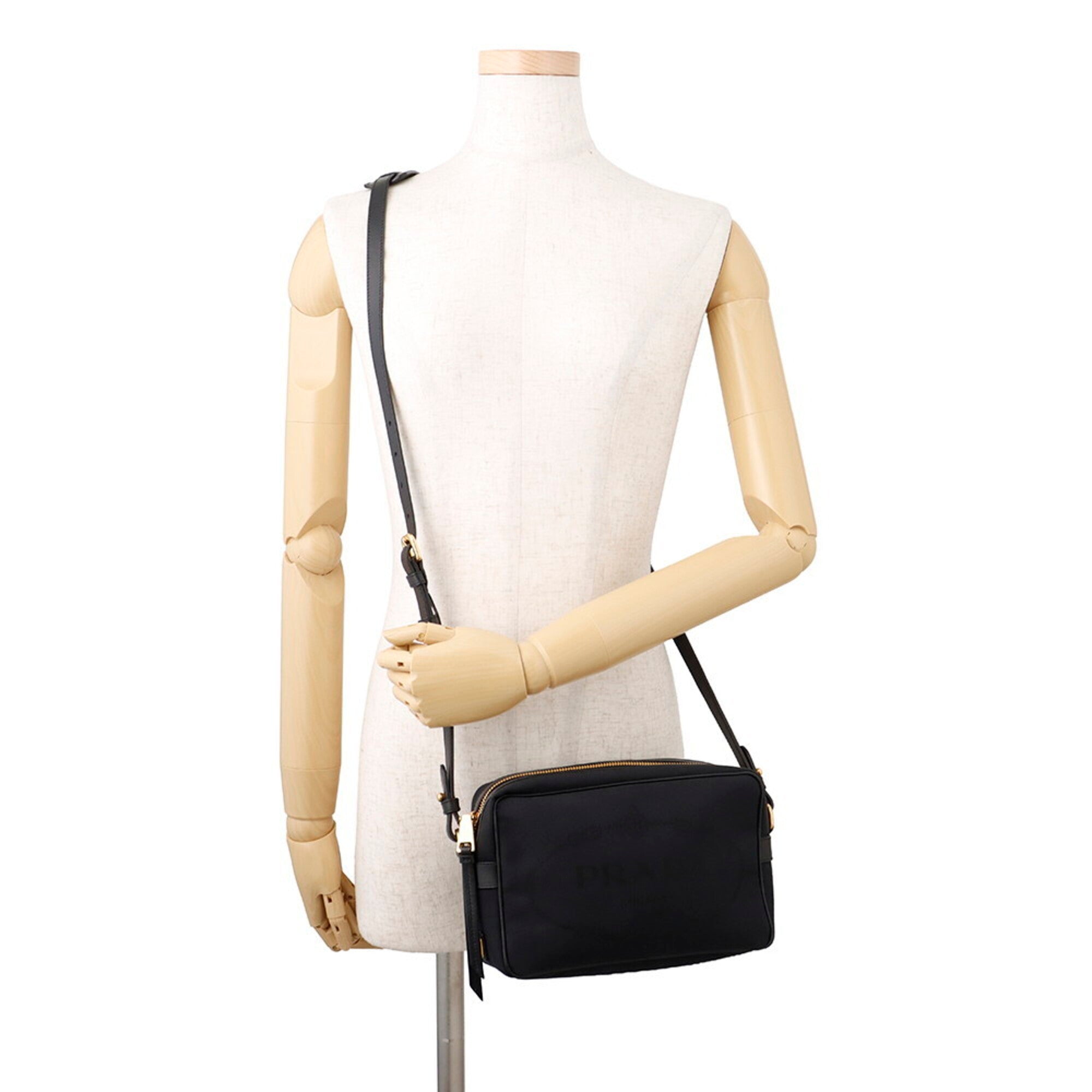 Prada Black Canvas Leather Handbag Shoulder Bag (Pre-Owned)