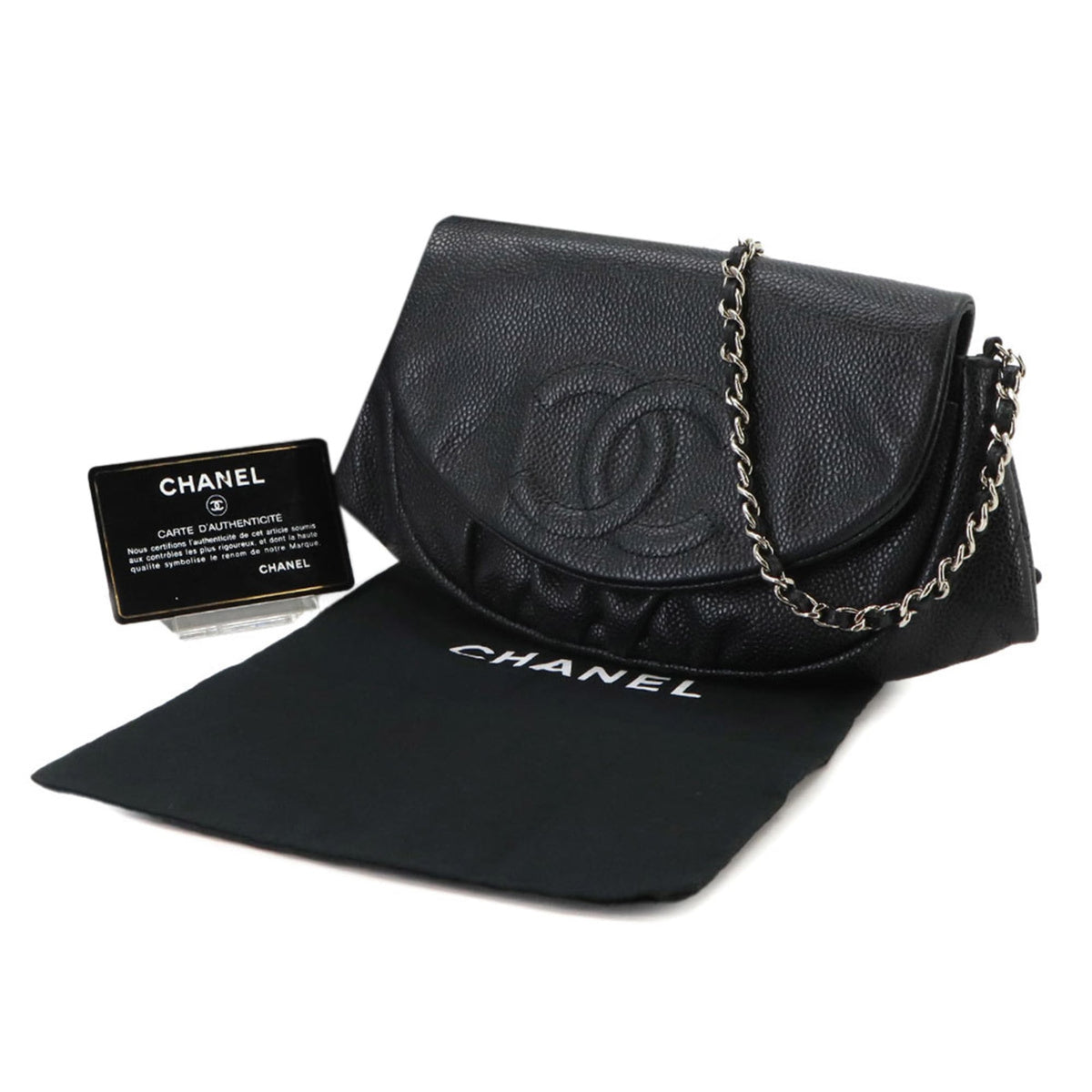Chanel Black Grained Calfskin Chain/Shoulder Wallet (Pre-Owned)