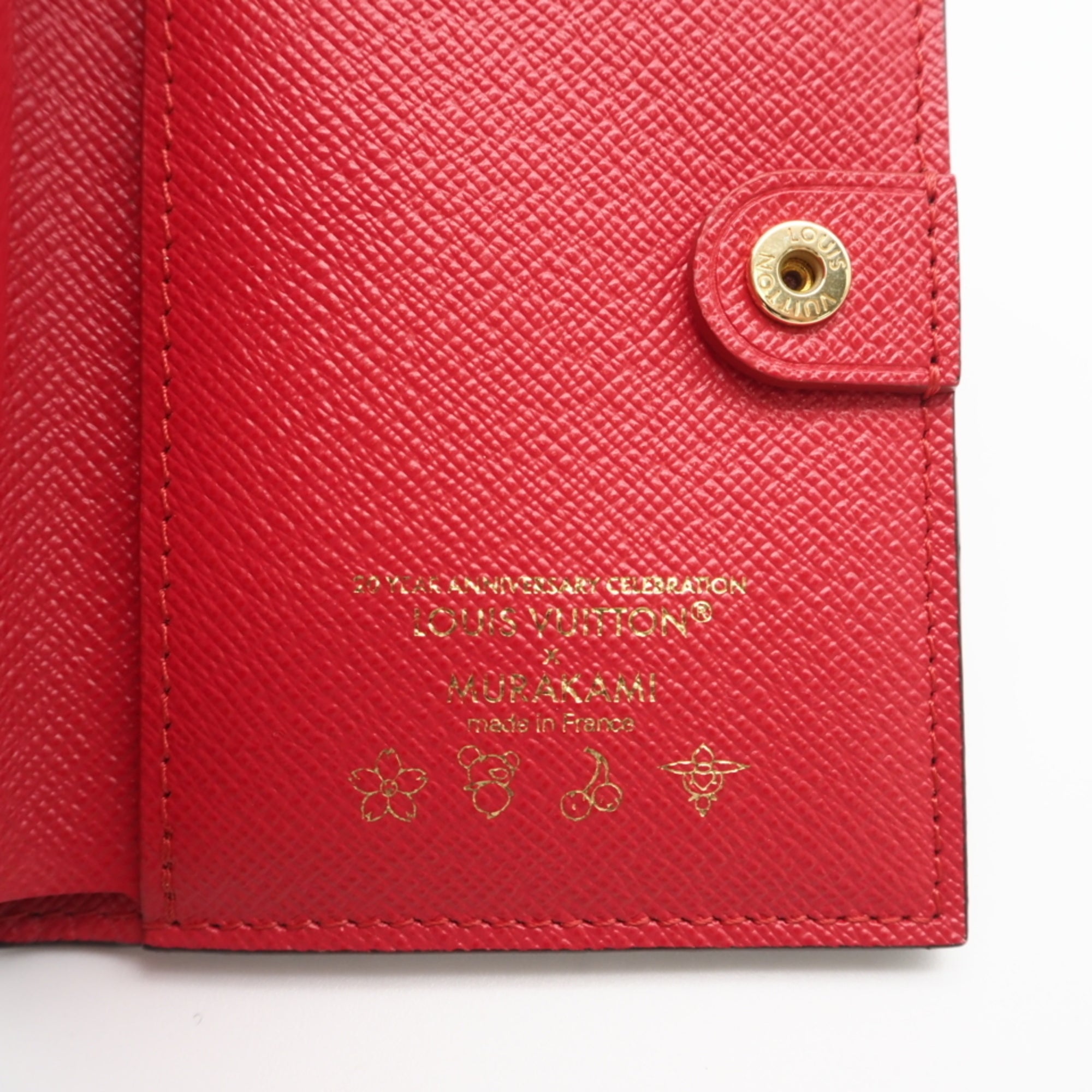 Louis Vuitton Beige Brown Red Color Coated Canvas Leather Wallet (Bi-Fold) (Pre-Owned)