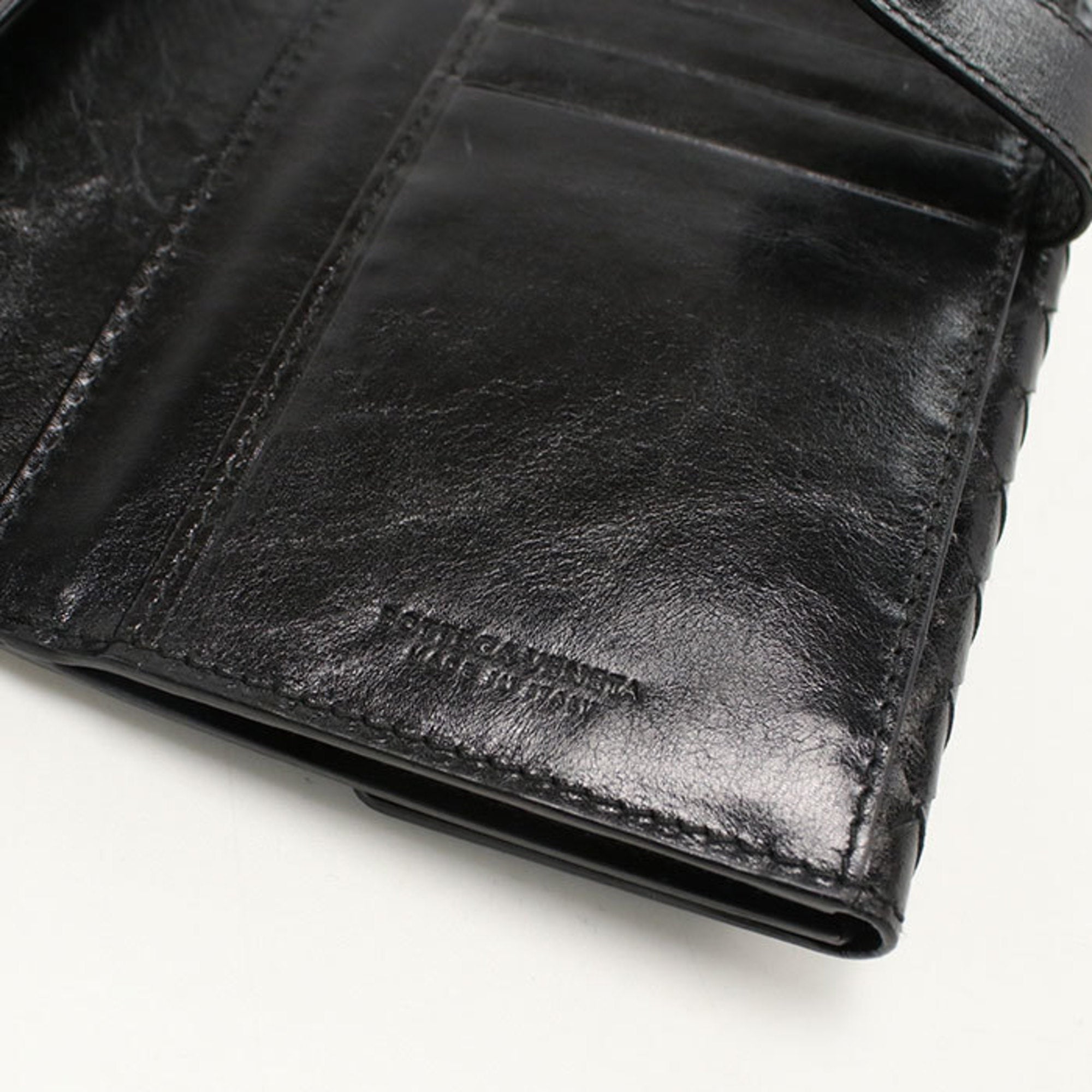 Bottega Veneta Intrecciato Black Leather Long Wallet (Bi-Fold) (Pre-Owned)