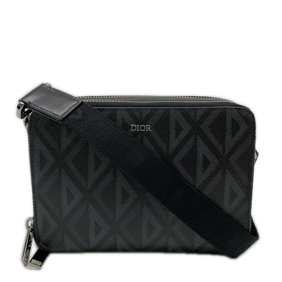 Christian Dior Black Gray Coated Canvas Leather Shoulder Bag (Pre-Owned)
