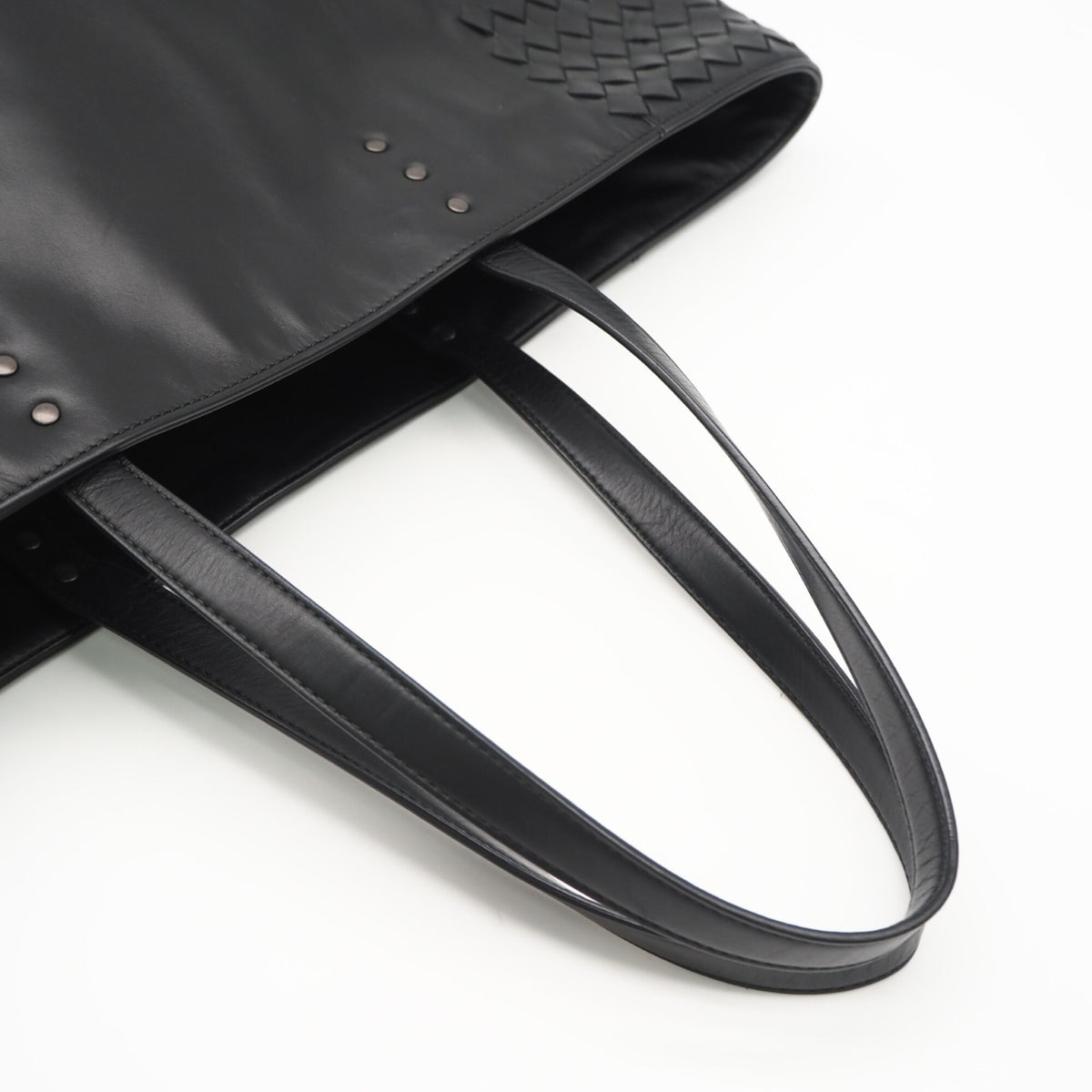 Bottega Veneta Intrecciato Black Leather Handbag Tote Bag (Pre-Owned)