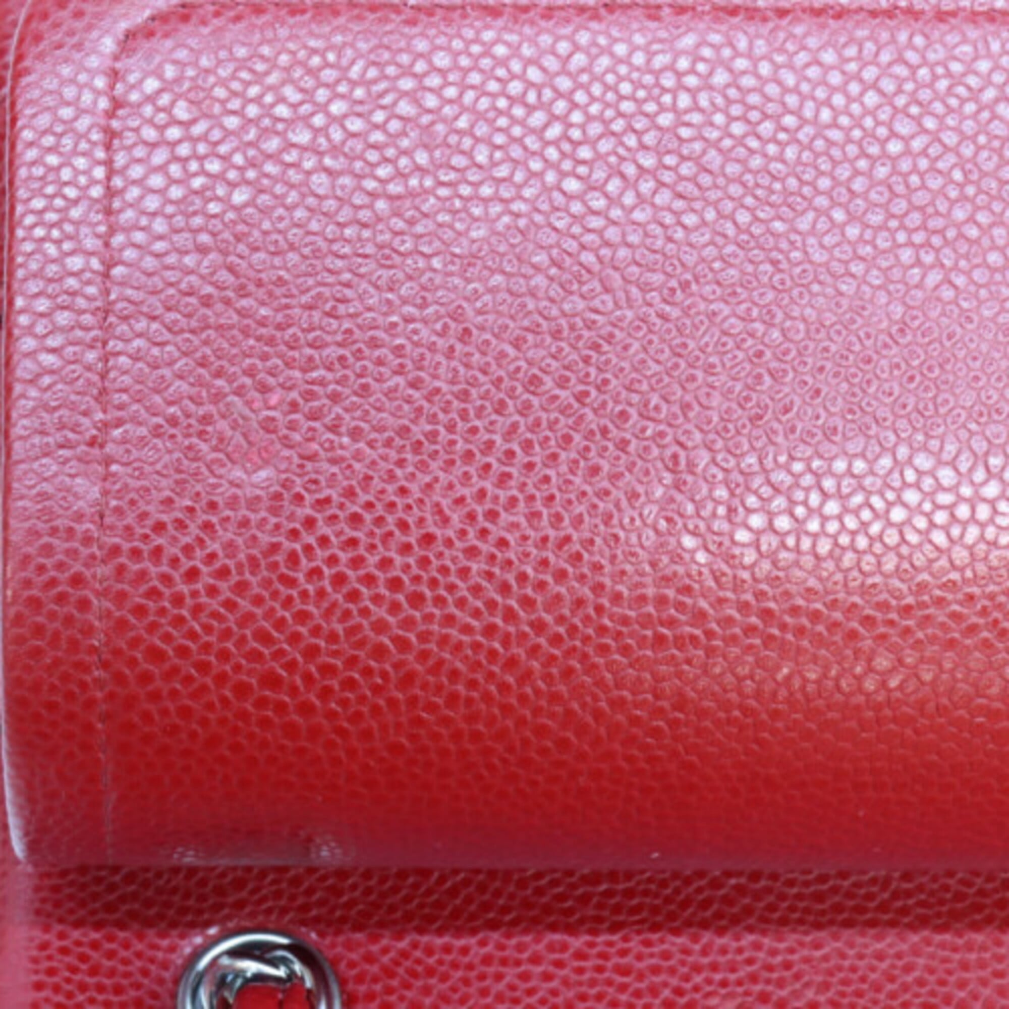 Chanel Red Color Grained Calfskin Shoulder Bag (Pre-Owned)
