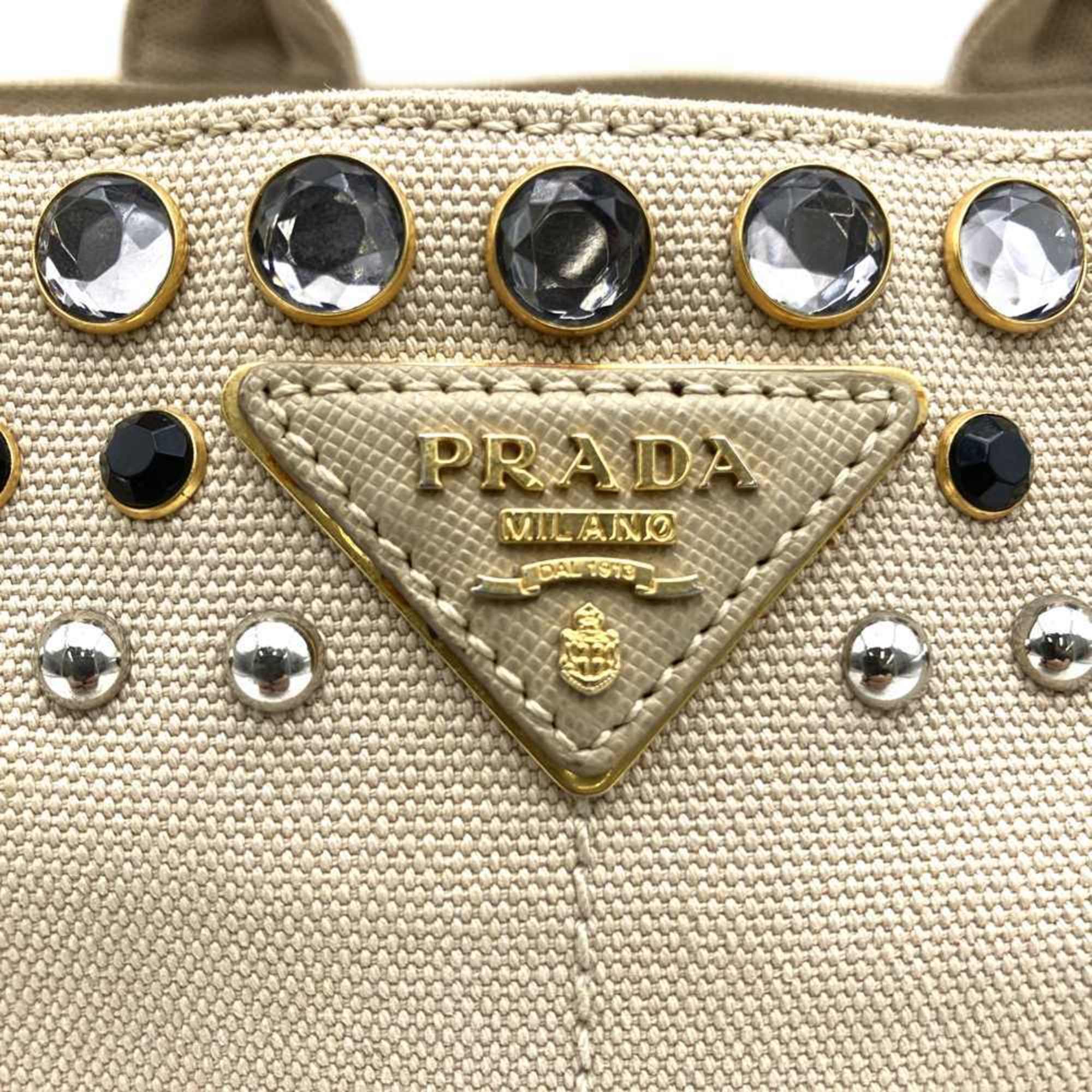 Prada Beige Ivory Canvas Handbag Tote Bag (Pre-Owned)