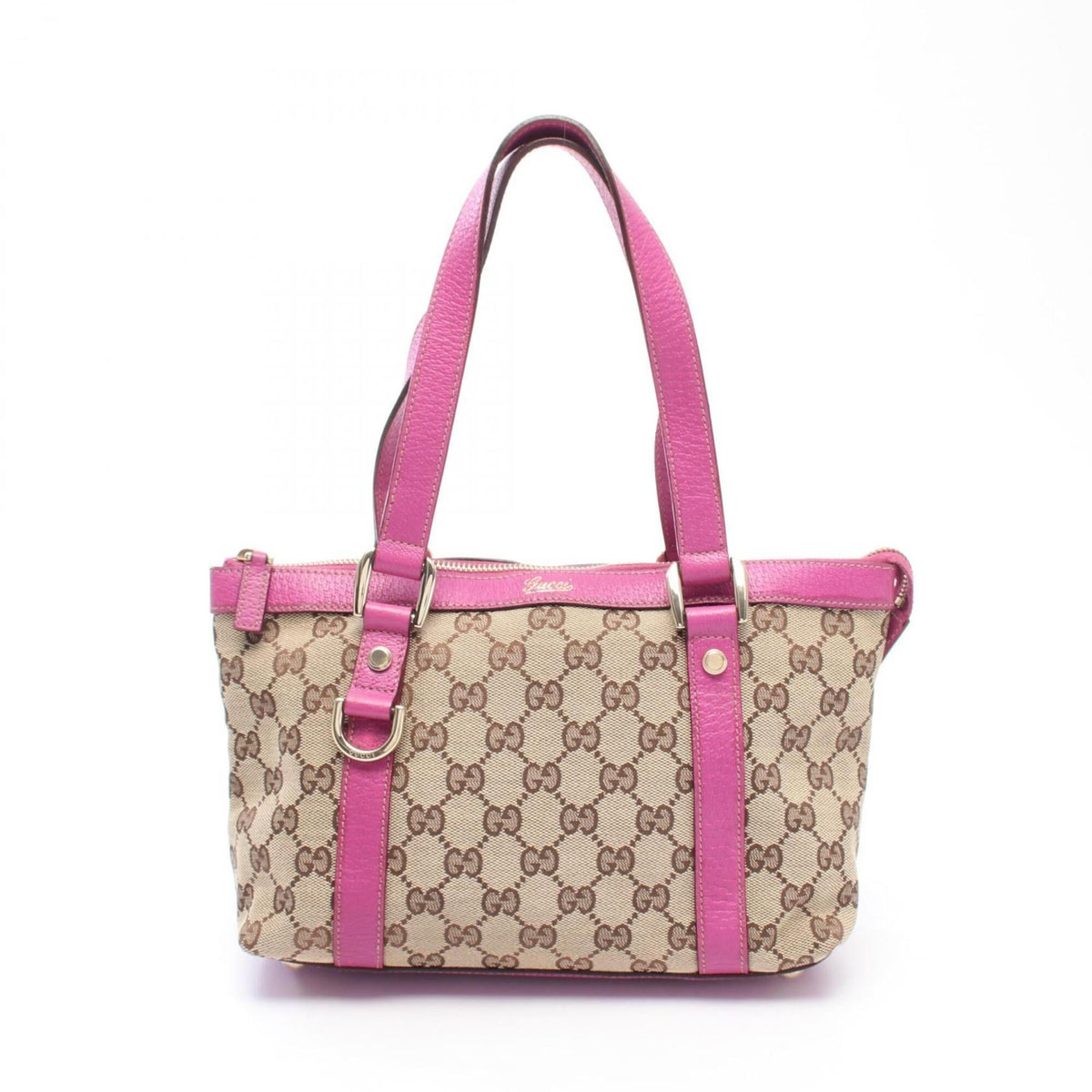 Gucci Abbey Beige Brown Purple Gg Canvas Leather Tote Bag (Pre-Owned)