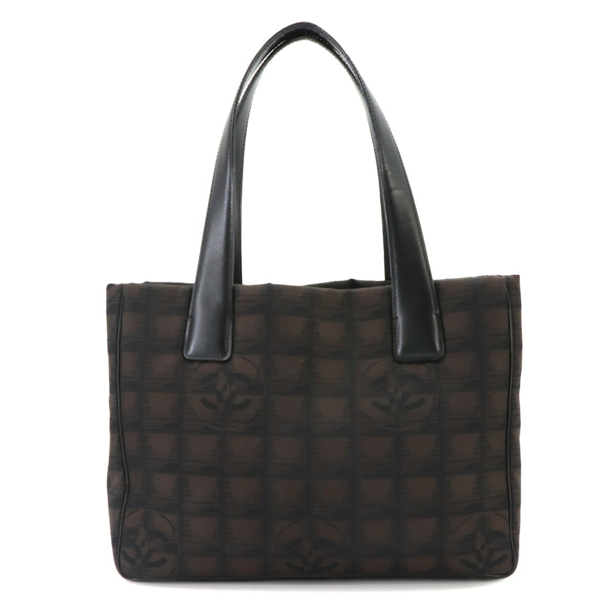 Chanel New Travel Line Black Dark Brown Nylon Jacquard Leather Handbag Tote Bag Weekend Bag (Pre-Owned)